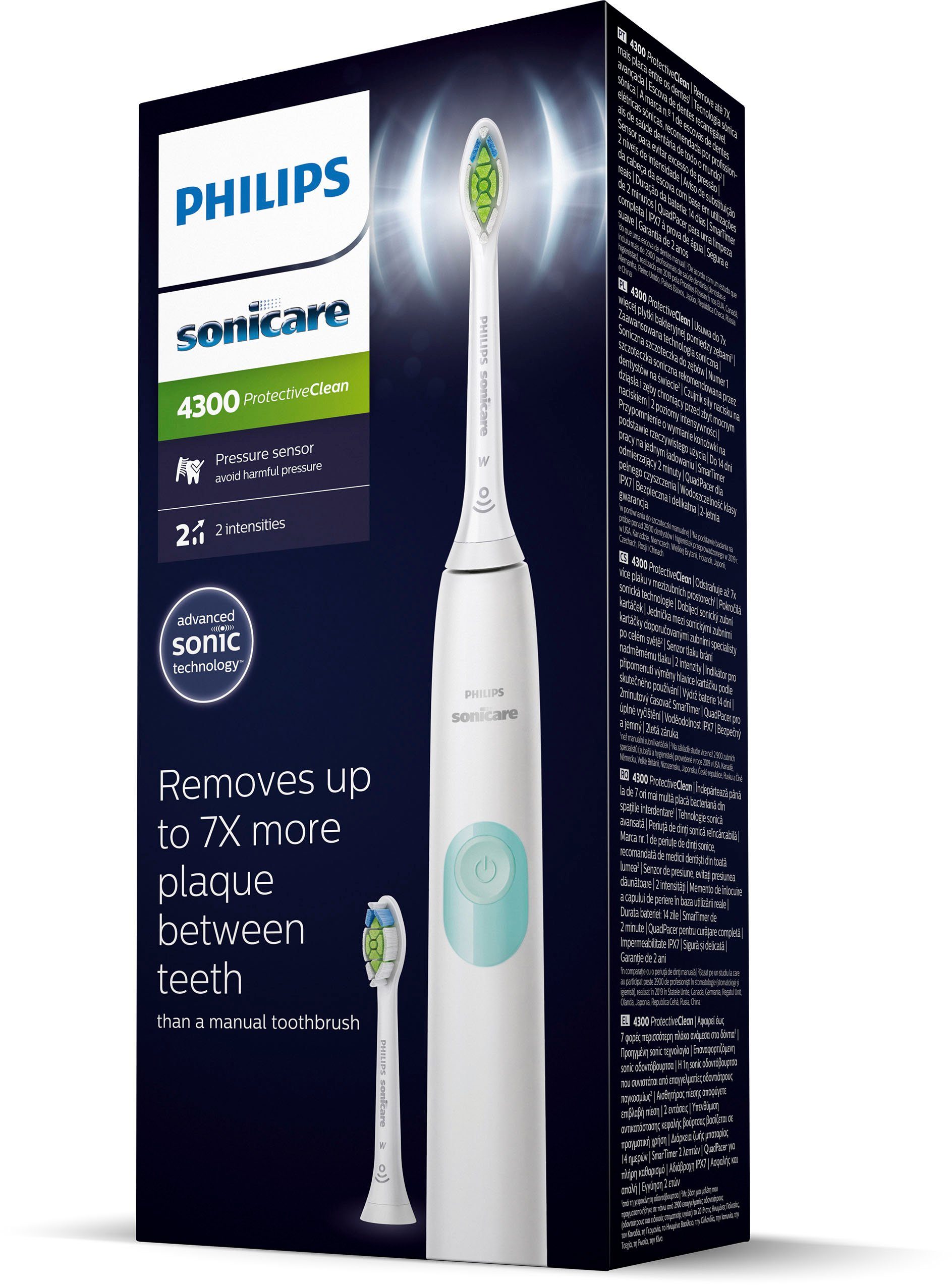 St., Clean Putzprogramm 2 Sonicare Schalltechnologie, Aufsteckbürsten: 4300 HX6807/51, Zahnbürste Philips mit Elektrische inkl. ProtectiveClean