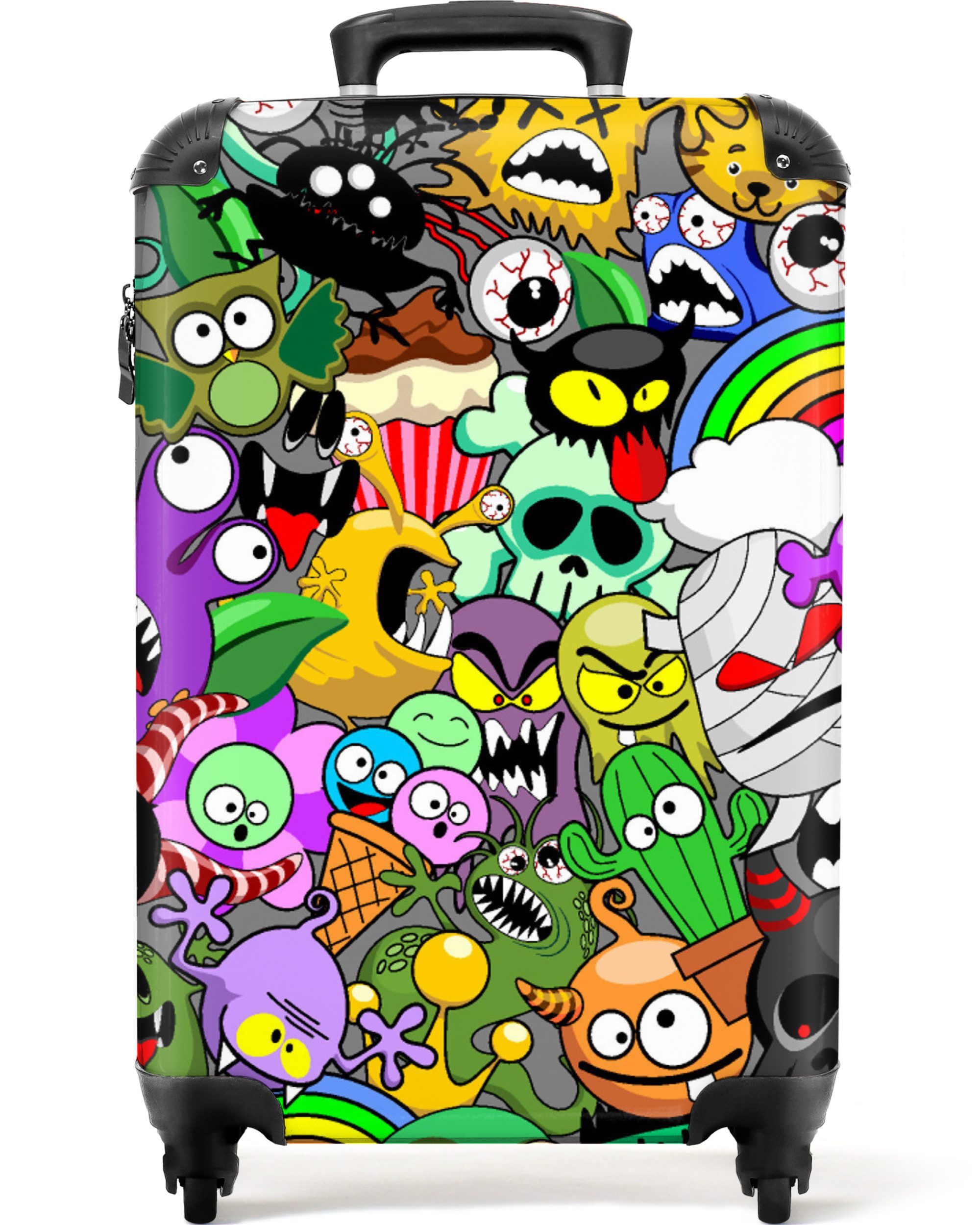 NoBoringSuitcases.com© Kinderkoffer Neon - Muster - Lustig - Monster - Regenbogen - Kinder 55x35x20cm, 4 Rollen, Kinder Koffer Klein, Trolley Handgepäck, Reisekoffer