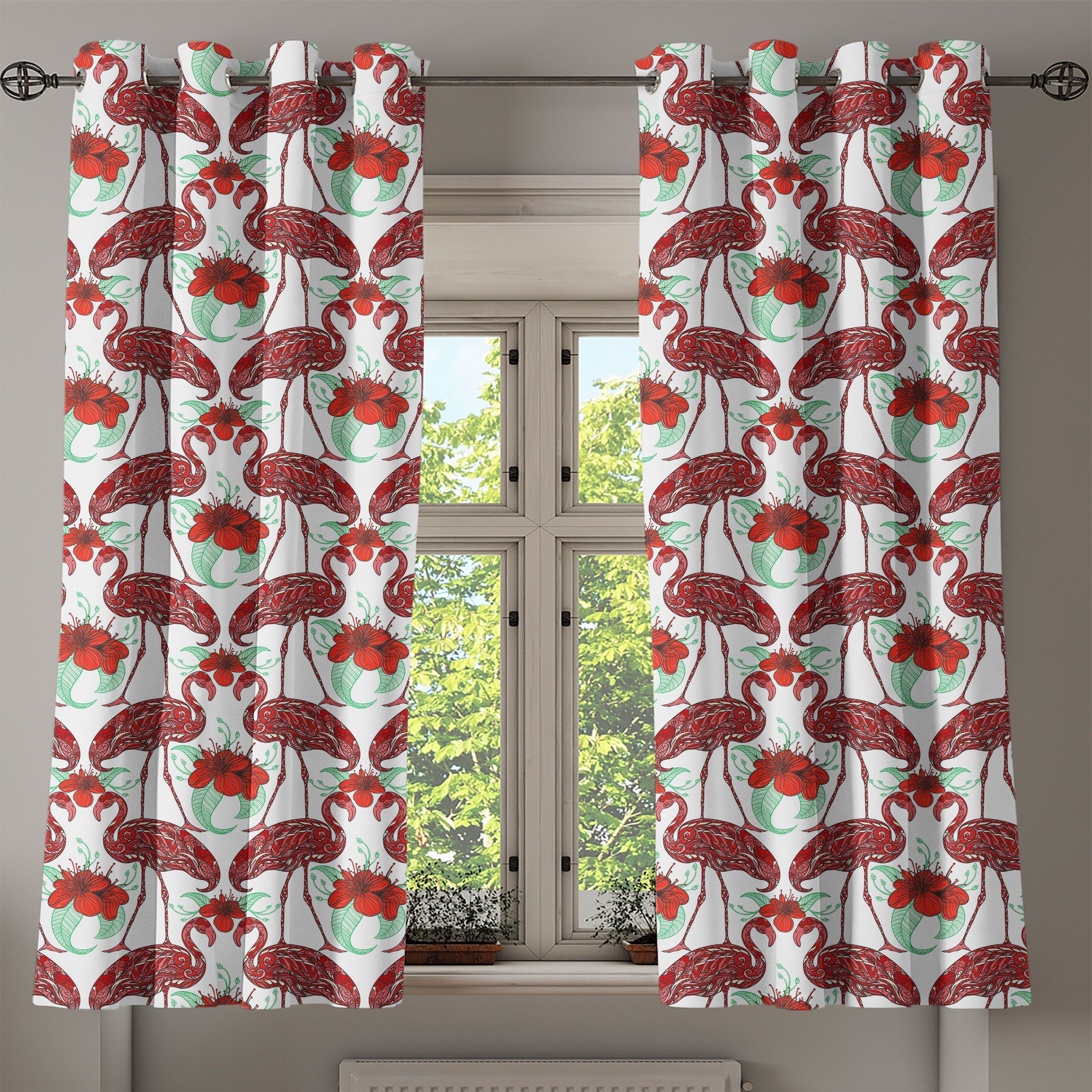 Gardine Dekorative 2-Panel-Fenstervorhänge Flamingo Wohnzimmer, Abakuhaus, Schlafzimmer floral Birds für