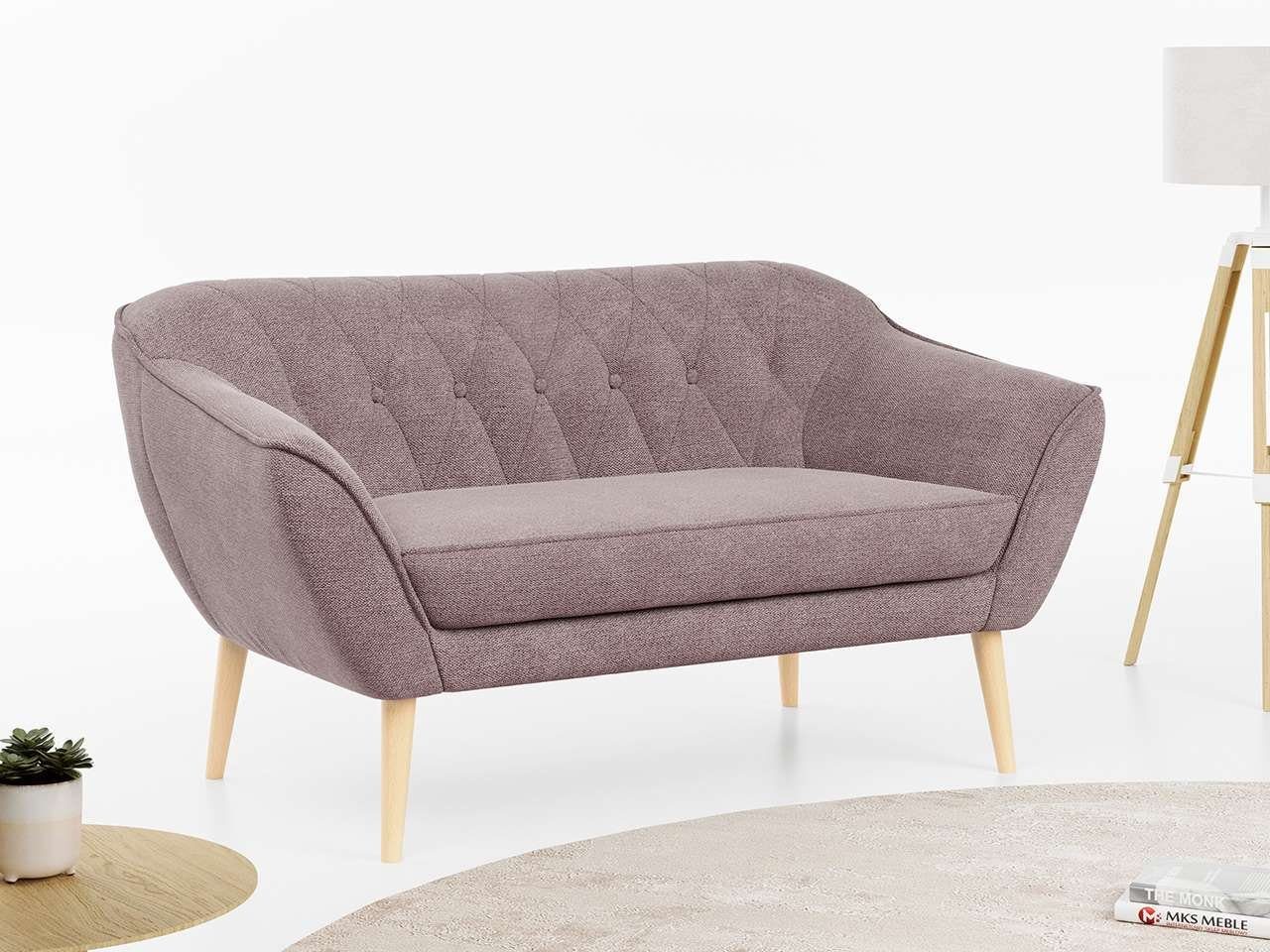 MKS MÖBEL Sofa PIRS-2 Sitzer, Skandinavischer Stil, Gesteppte Polsterung, Holzbeine