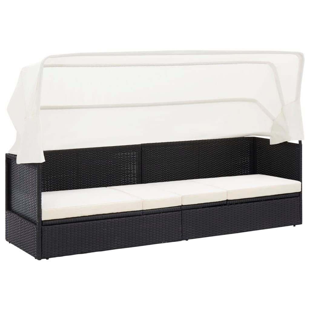 furnicato Gartensofa PE-Rattan mit Klappdach 205x62x70 cm Schwarz, 1 Teile