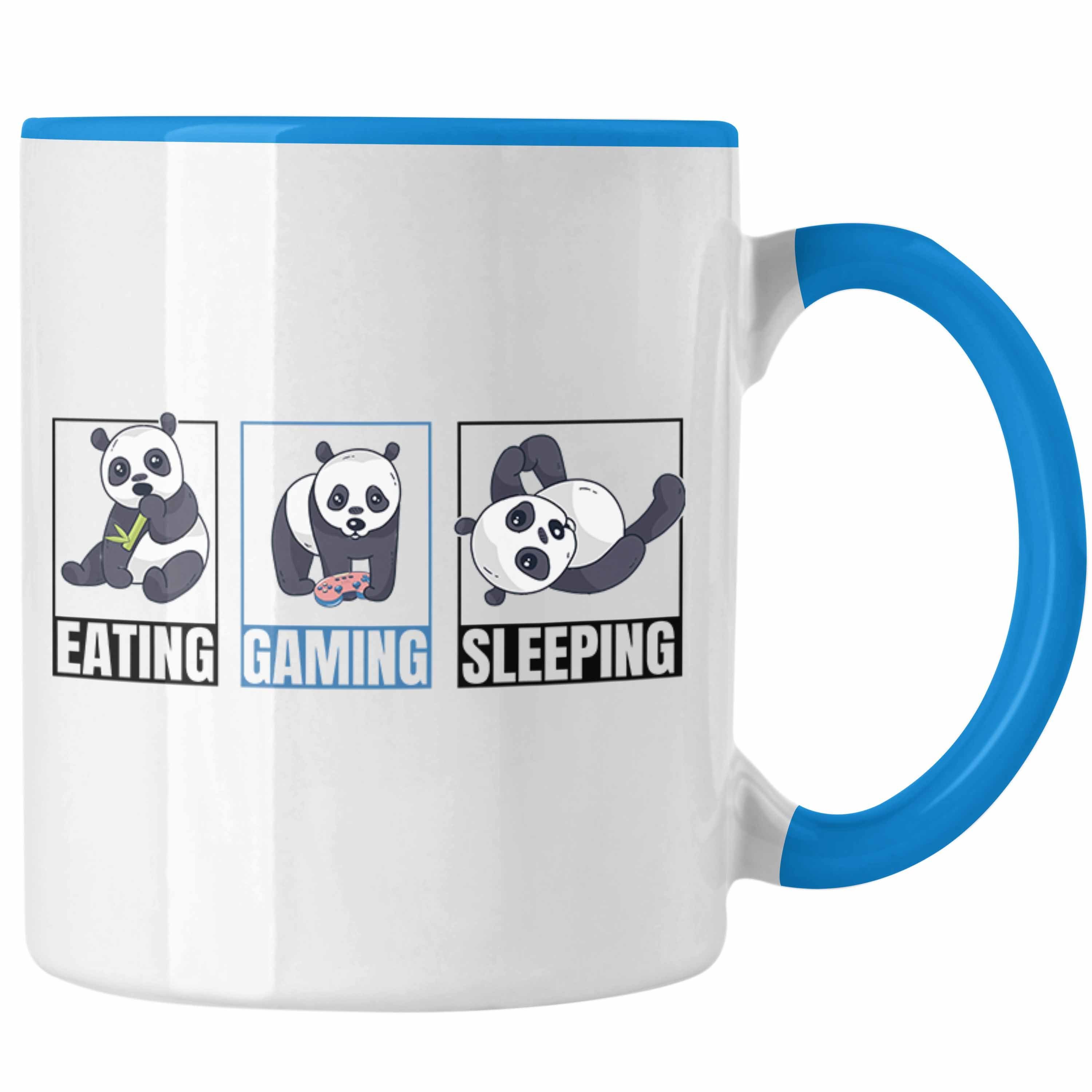 Trendation Tasse Trendation - Lustige Panda Tasse Geschenk Gamer Gaming Zocker Geschenkidee für Jungs Blau