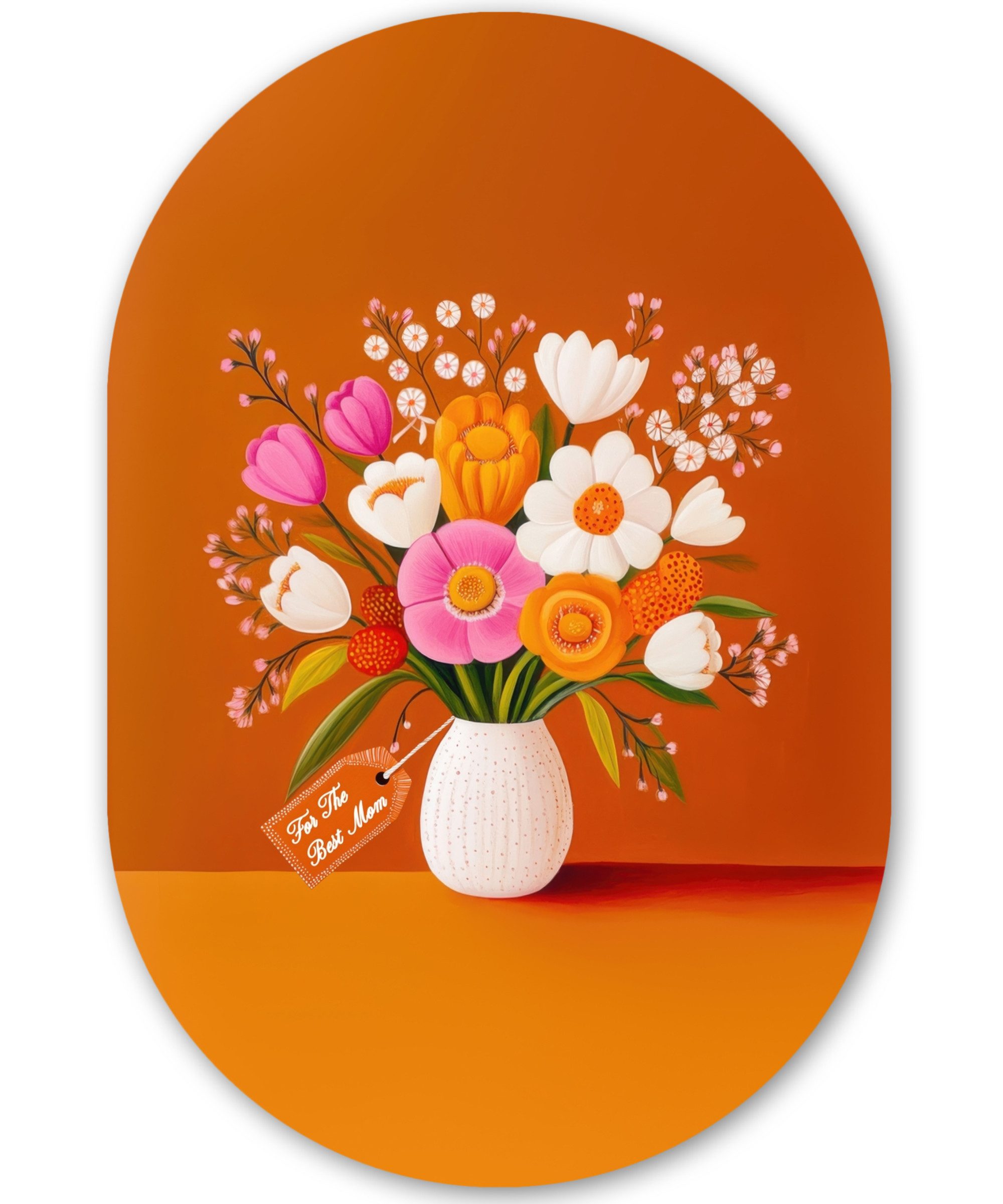 MuchoWow Картина Vase - Blumen - Orange, Fotodruck (1 St), Wandbild Oval, Wohnzimmer oder Schlafzimmer Wanddekoration, 40x60 cm