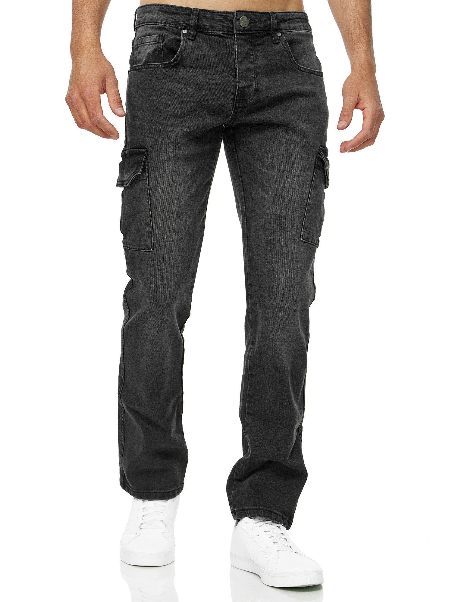 Tazzio Straight-Jeans A104 Regular Fit Cargo Denim Jeans Hose schwarz
