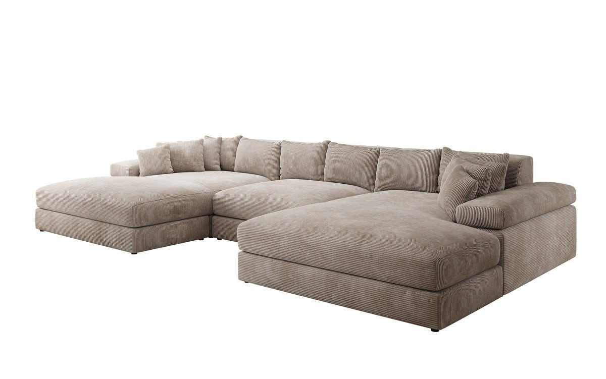 Luxusbetten24 Sofa Designer Sofa Bernardo U in Cord, mit breiter Ottomane