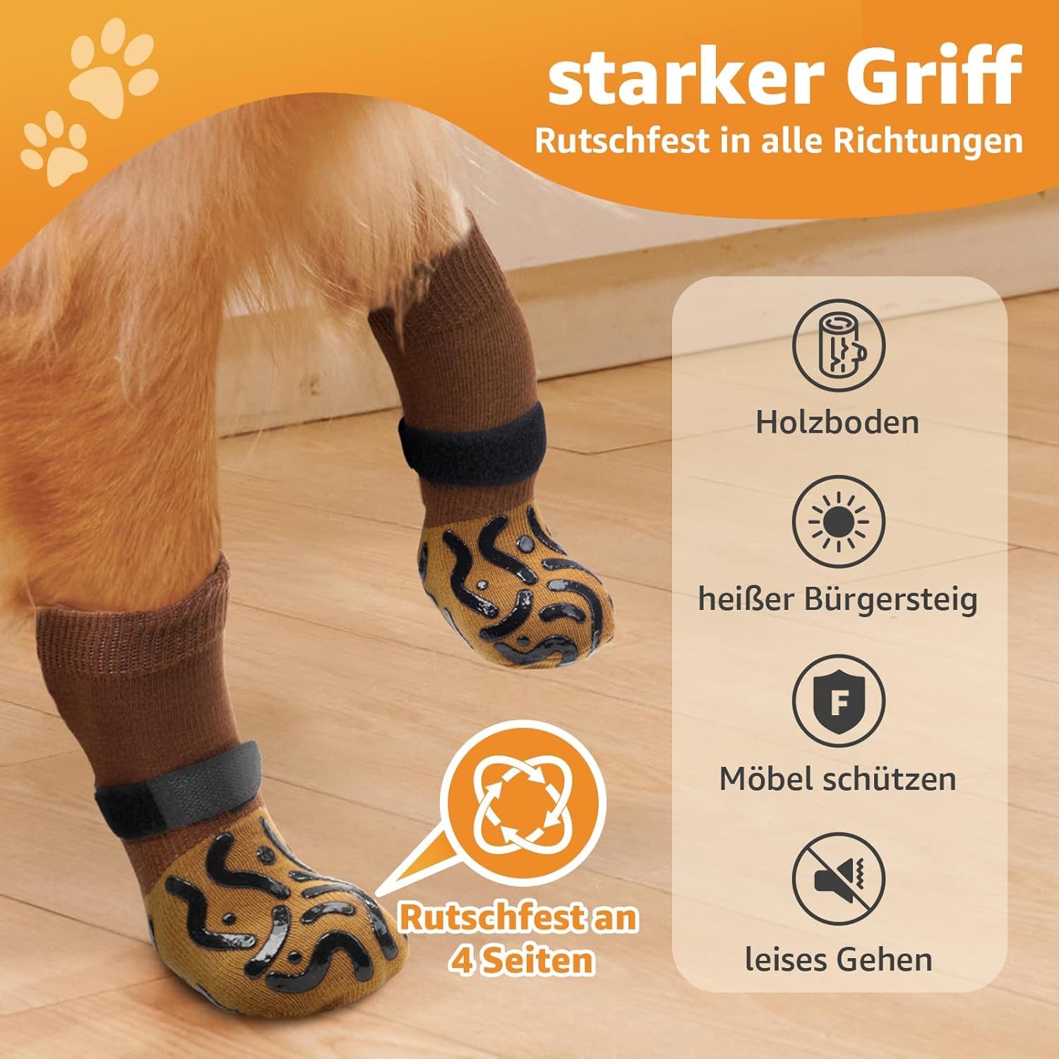 Ledander Pfotenschutz Anti-Rutsch Hundesocken, Weiche Socken für Pfotenschutz, (4-tlg), mit Verstellbarem Klettverschluss für Innen- und Außennutzung