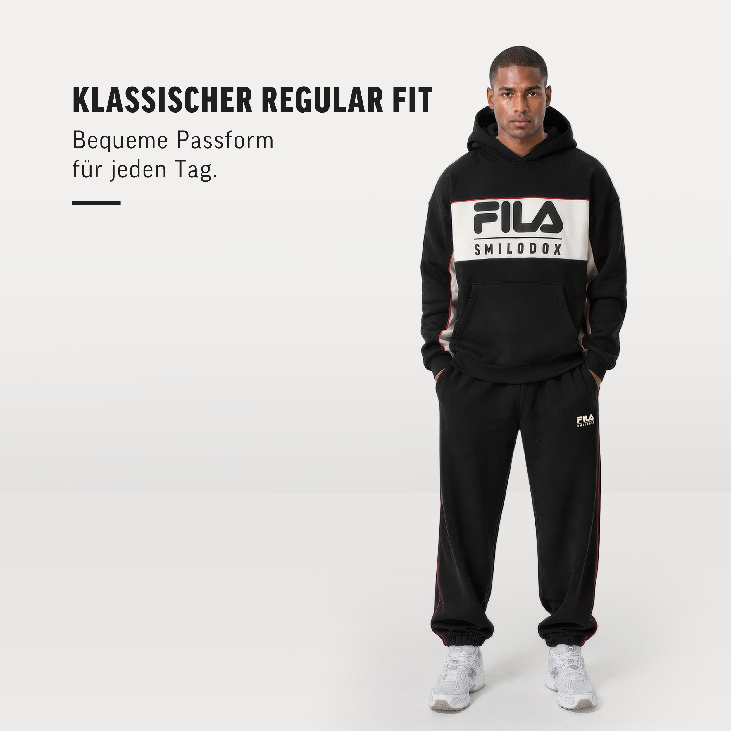 Smilodox Jogginghose Iseo Herren, FILA Jogger, Regular Fit, Baumwolle, für Sport, Freizeit FILA Kollaboration, Side Stripes, Rippbund, Tapered Leg