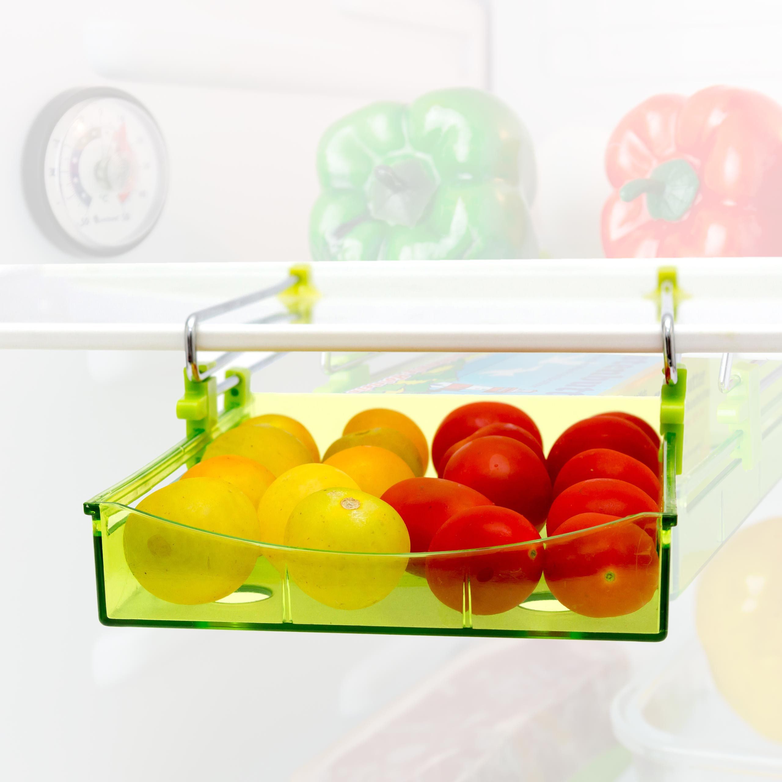 Lantelme Montagezubehör Kühlschrank 3 Stück Set mini Zusatz Schublade mit Saugnäpfen für Kühlschränke (Zubehör Zusatzfach für Lebensmittel, Medikamente, Tropfen, Salben), Fach Kunststoff in Grün, ausziehbar, Befestigung über Saugnäpfe