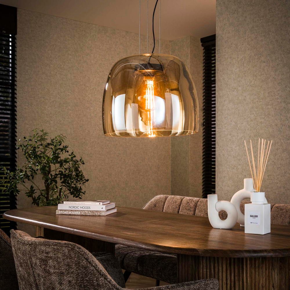 famlights Pendelleuchte Pendelleuchte Eloise in Gold-transparent und Schwarz E27