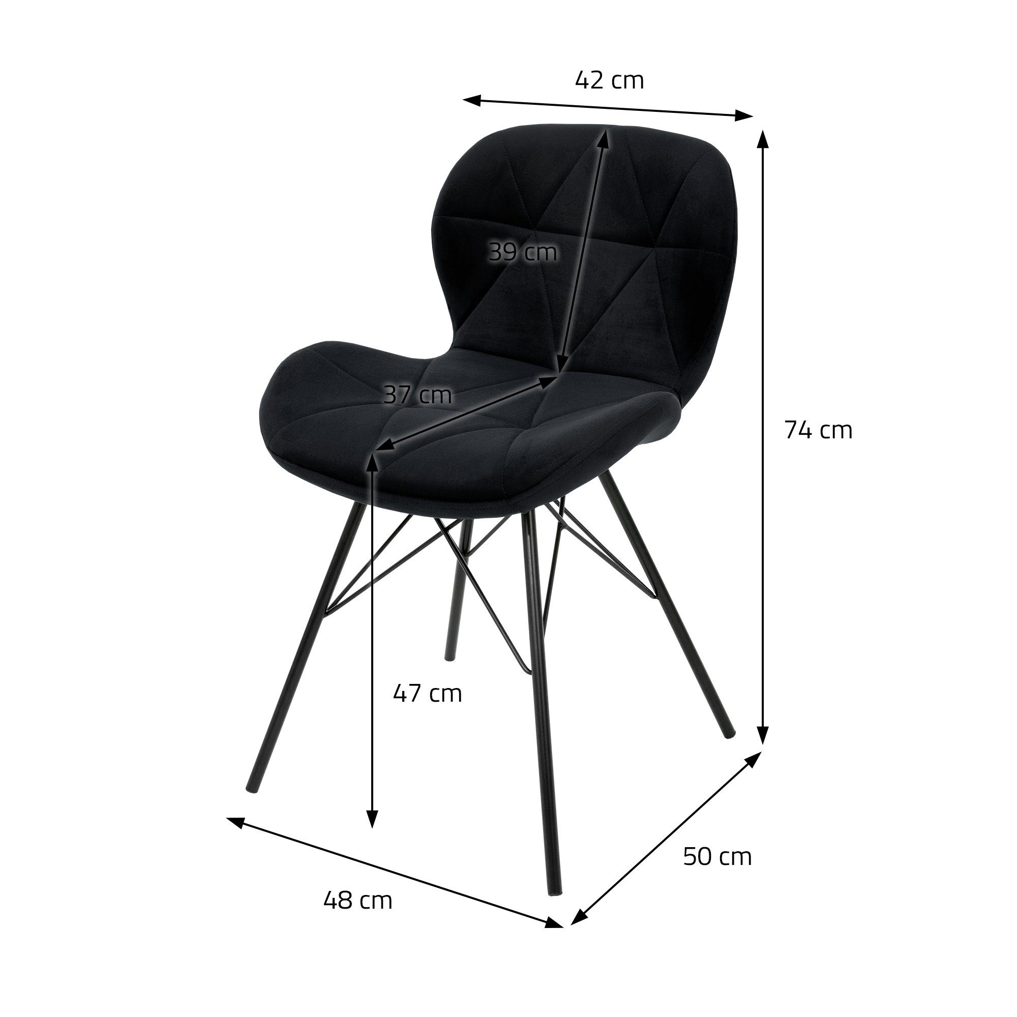 Set Esszimmerstuhl Stuhl 2er Samtbezug ML-DESIGN Metallbeinen und Montagematerial (2er Schwarz Set) mit