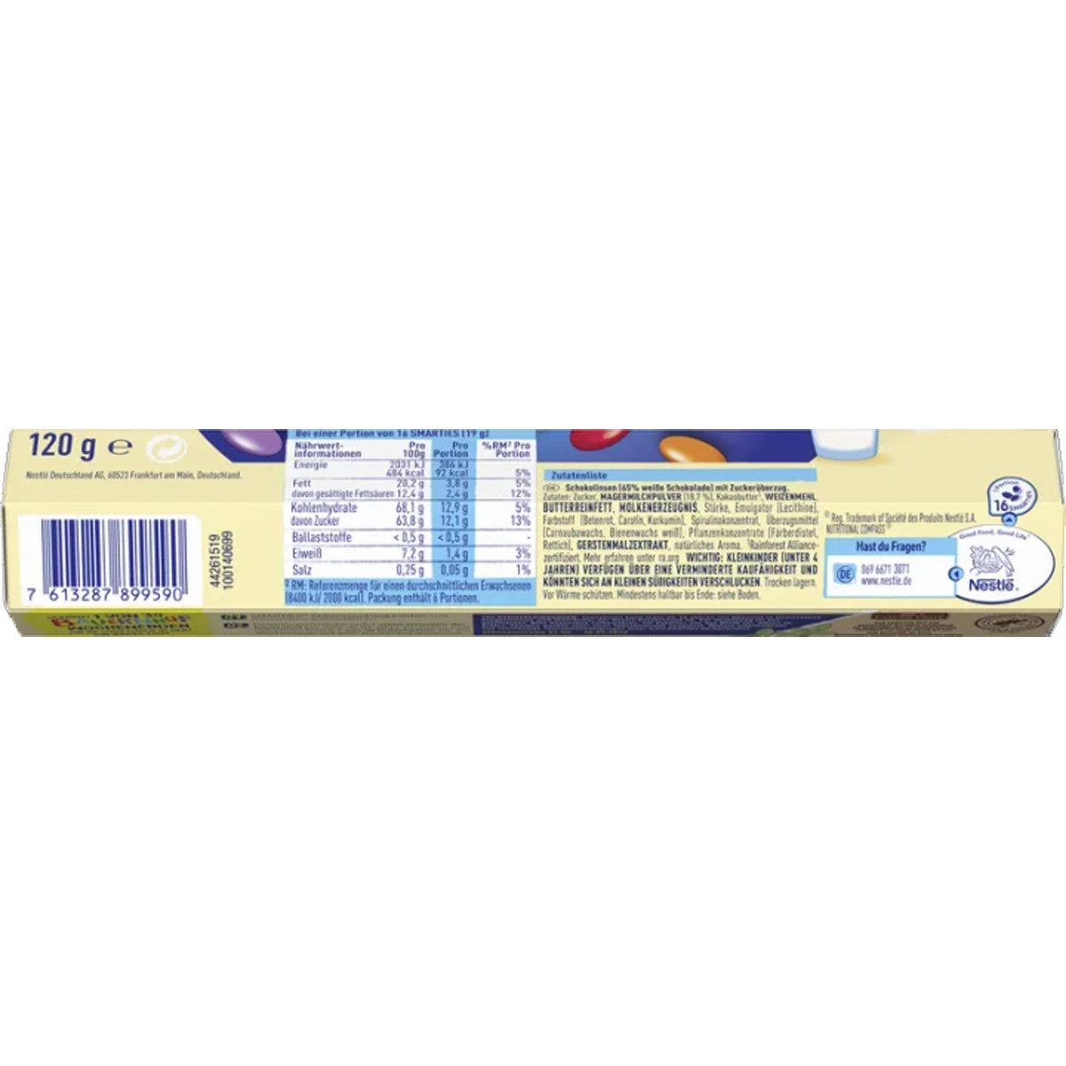 Smarties Schokolade, Smarties Schokoladenlinsen weiße Schokolade Riesenrolle 120g