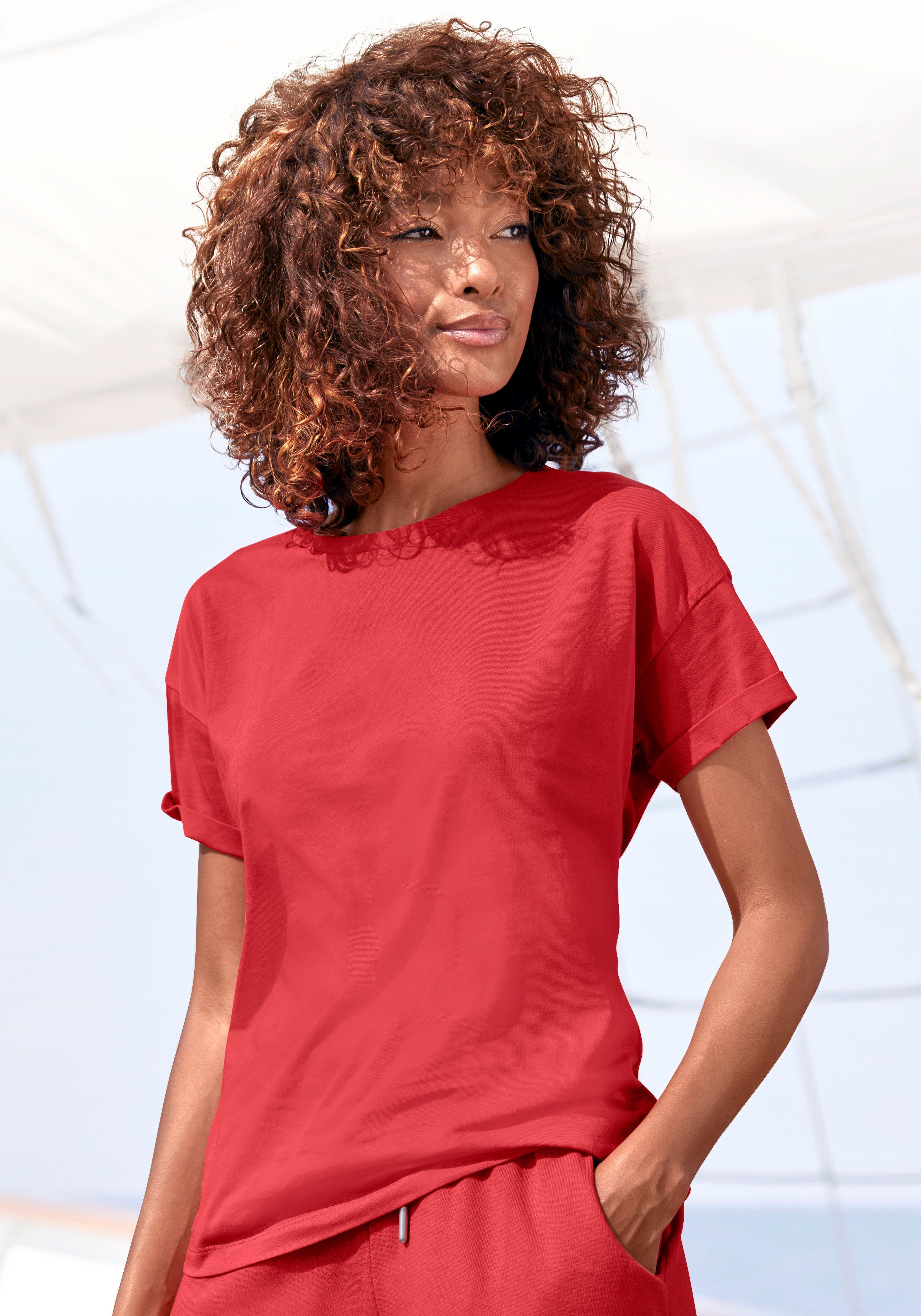 Ärmelaufschlag Stil, im maritimen rot mit T-Shirt H.I.S Loungewear