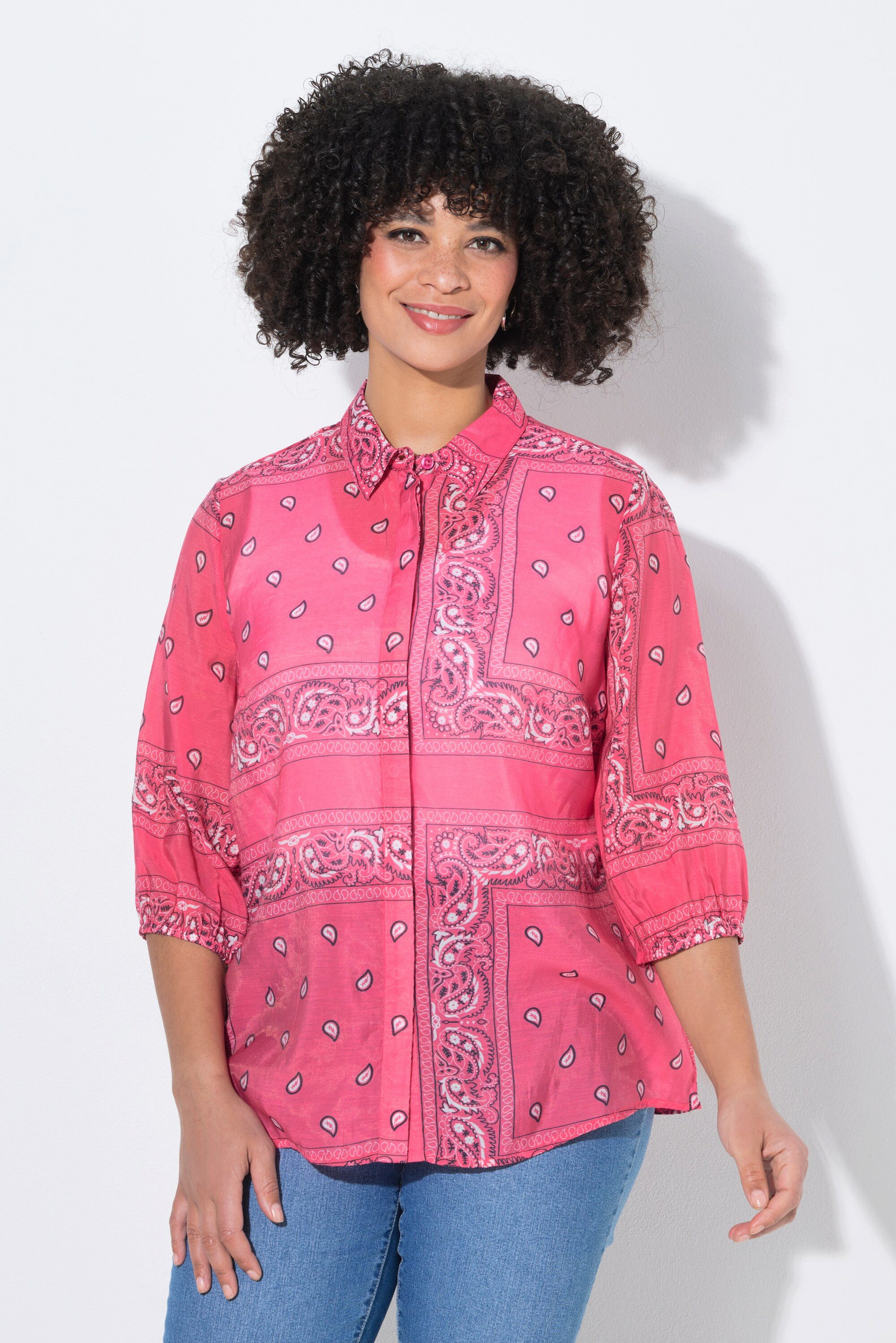 Longbluse Bluse A-Linie Paisley-Muster 3/4-Ärmel