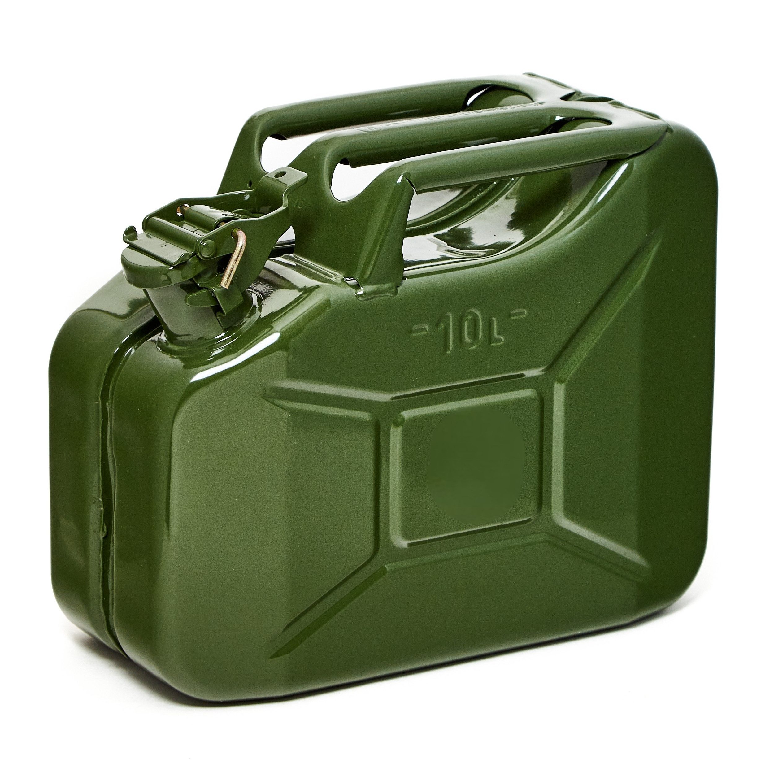 BW Benzinkanister Metall Kraftstoffkanister 10 Liter - Olivgrün - RAL 6003 (5L,10L und 20L, mit Ausgießer), TÜV-geprüft und UN-Zulassung - Made in Europe