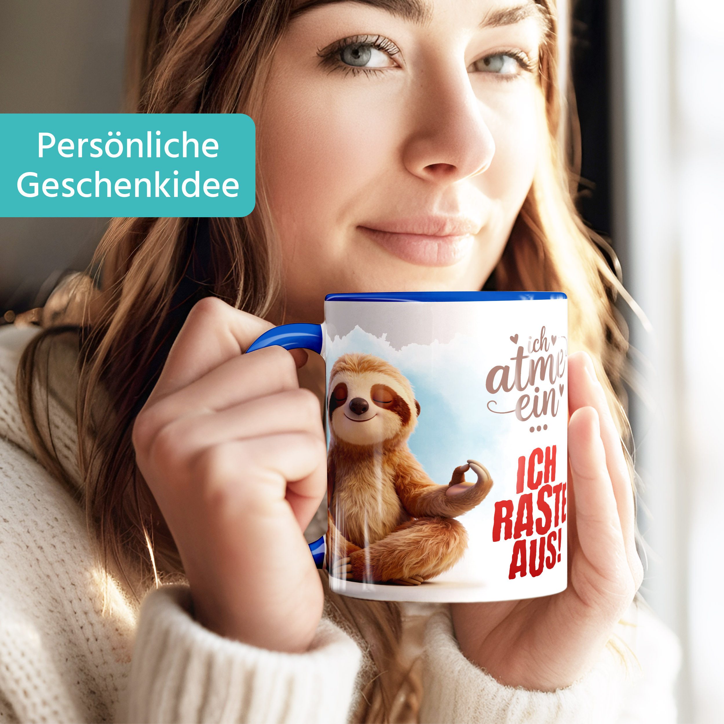 SpecialMe Tasse Tasse Faultier Spruch - Ich atme ein, ich raste aus -Bürotasse, Keramik – Bild 2 von 5