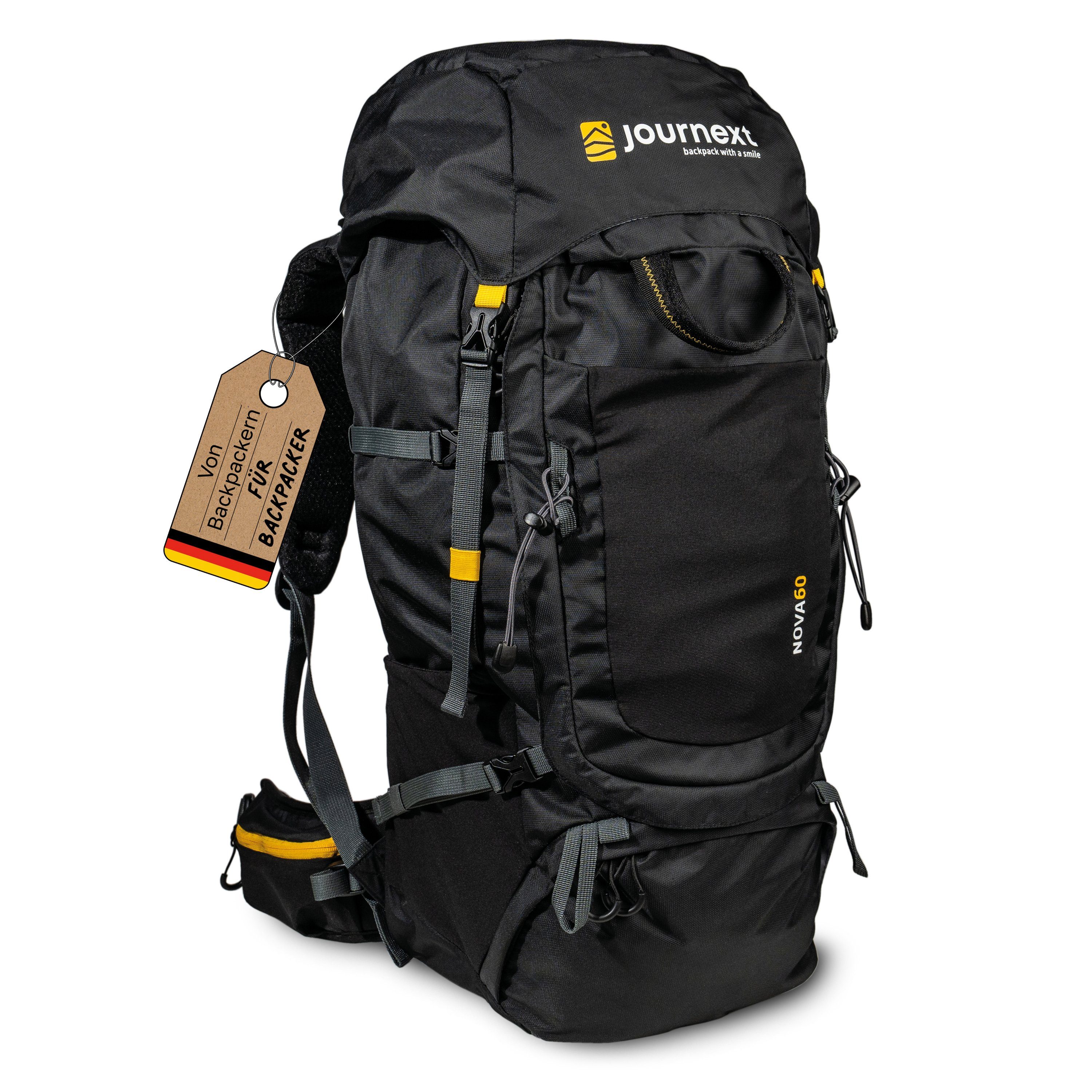 JOURNEXT Trekkingrucksack NOVA 60 (inkl. Regenhülle), Frontloader, perfekt fürs Backpacking und Reisen