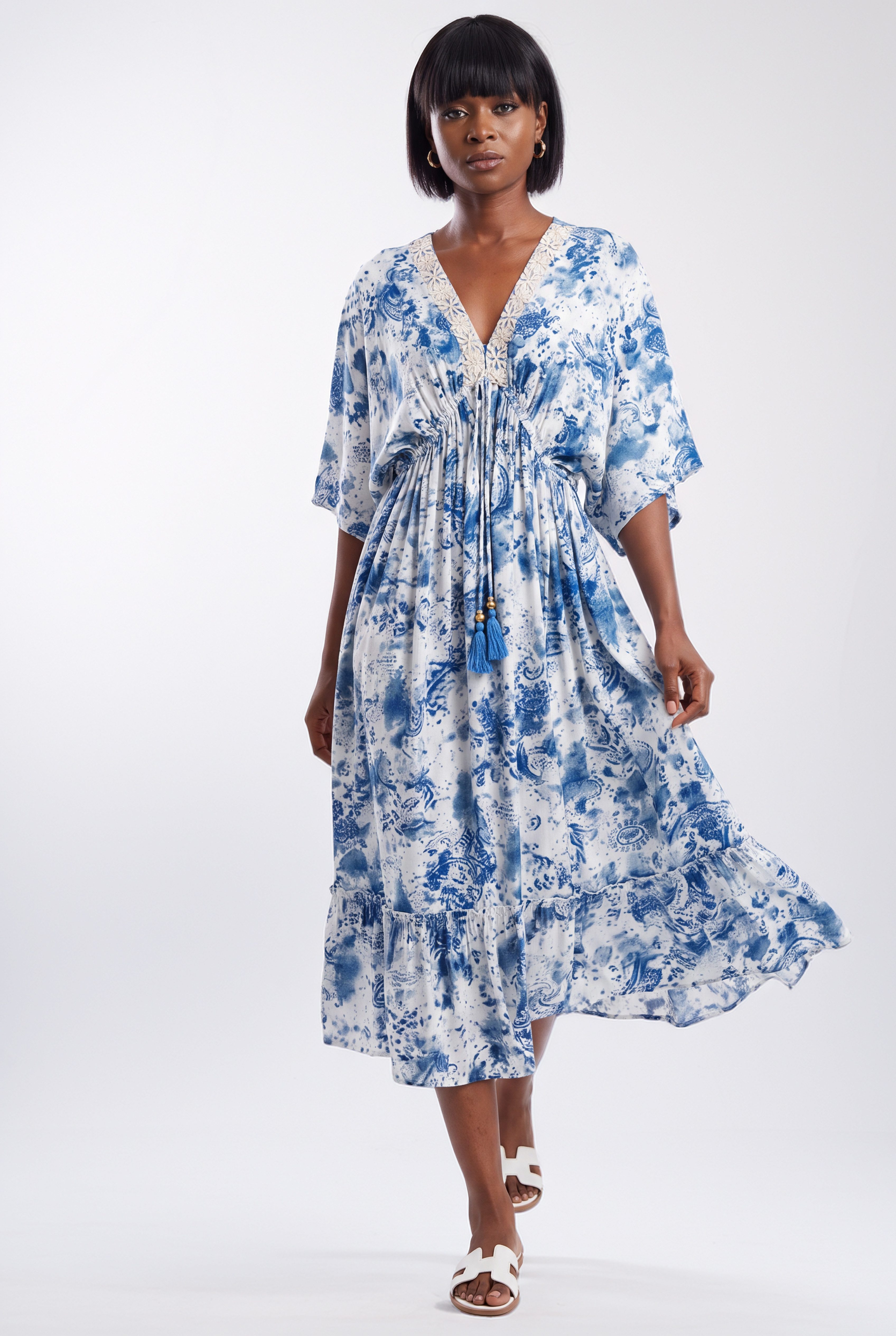 YC Fashion & Style Maxikleid Boho mit Stickerei & Quasten, 100 % Baumwolle, One Size mit Alloverdruck
