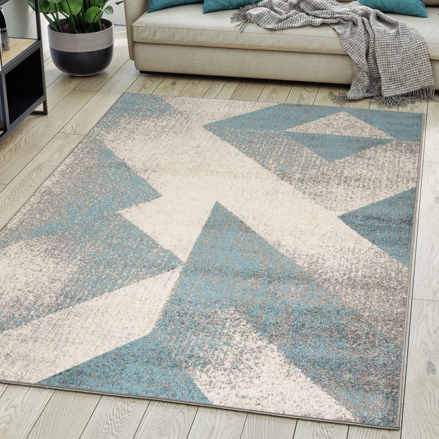 Designteppich Modern Teppich Mazovia, Geometrisch Grau Muster farbe - x Blau 7 200 Höhe Kurzflor, 140 für Kurzflor Fußbodenheizung, mm, Geeignet cm