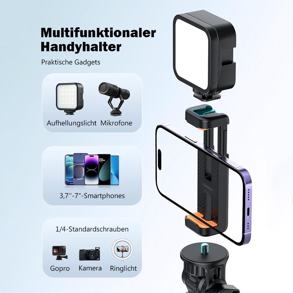 TUWENA Handy-Halterung Handy-Stativ & Selfie Stick 180cm, Handystativhalter mit Fernauslöser, (Erweiterbarer Handystativhalter mit Fernauslöser Kompatibel Smart – Bild 5 von 5