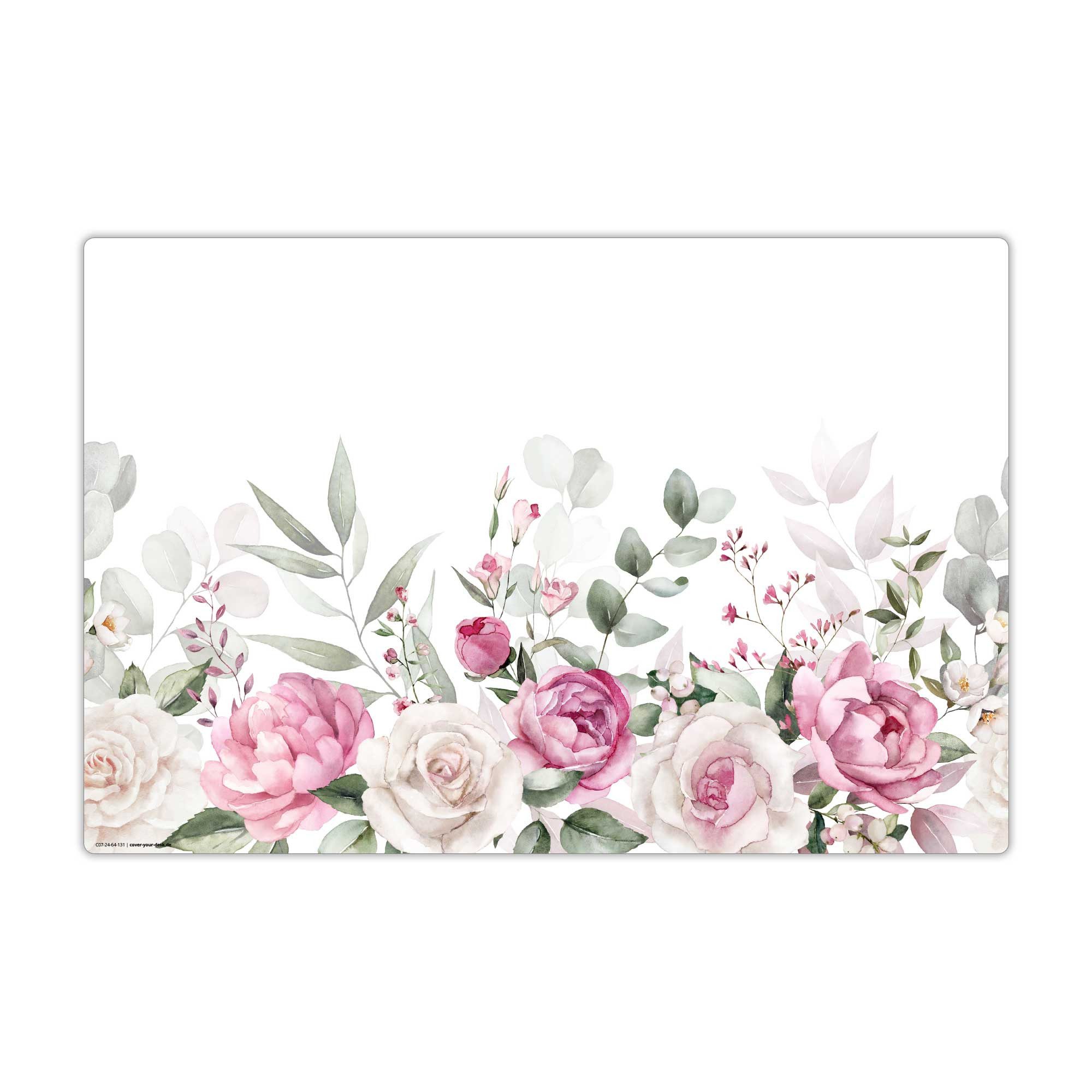 cover-your-desk.de Schreibtischunterlage abwaschbar - Rosa Rosen Aquarell - premium Vinyl - Made in Germany, (1 tlg)