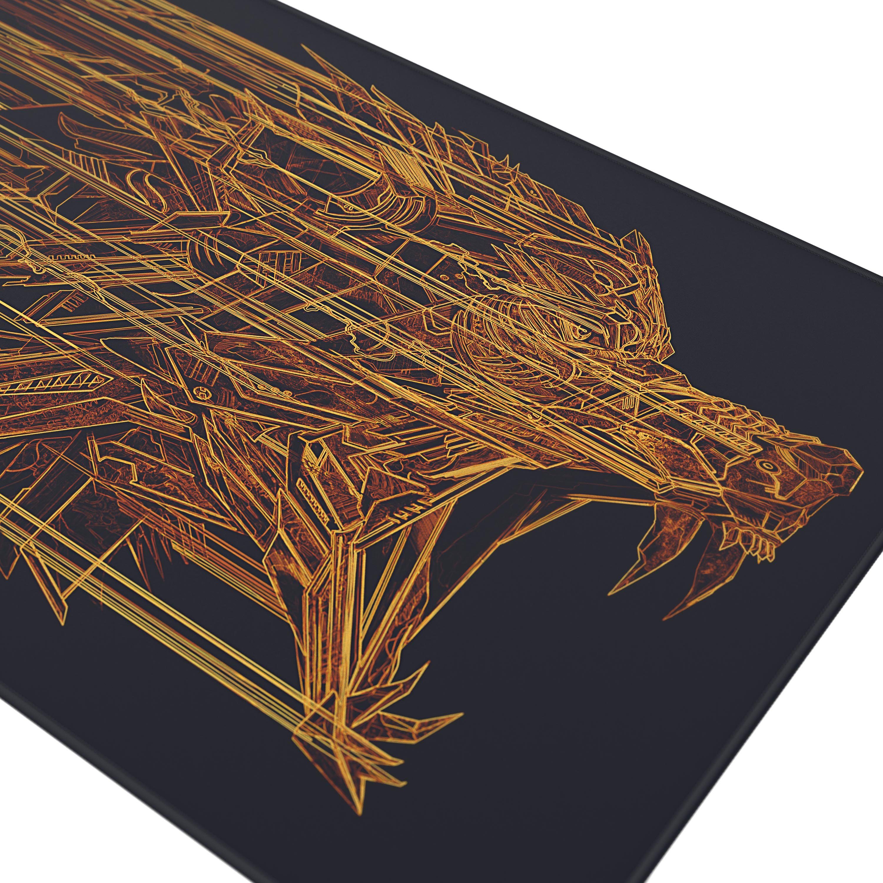 Titanwolf Gaming Mauspad XXL Speed Mousepad 900 x 400 x 3 mm, große Tischunterlage, rutschfest, abwaschbar, Geschwindigkeit & Präzision, Wolfmotiv orange