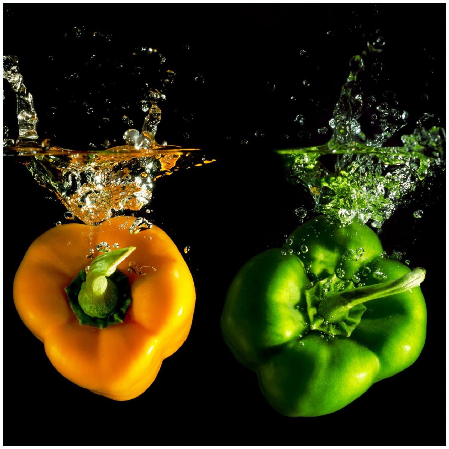 Bunte und Küche Wasser Memoboard Wallario Paprika grün im orange in