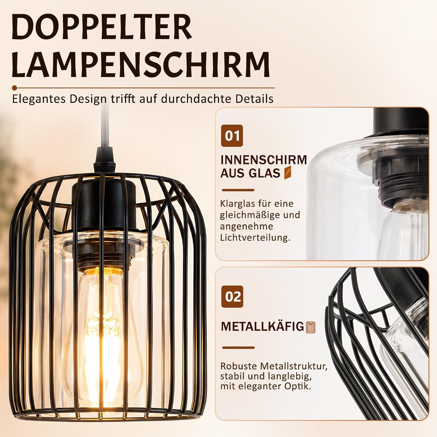 Nettlife Pendelleuchte Retro Schwarz Esstisch E27 Metall Industrie Stil Hängelampe, ohne Leuchtmittel, Retro Hängelampe für Esstisch Wohnzimmer Küche – Bild 4 von 5