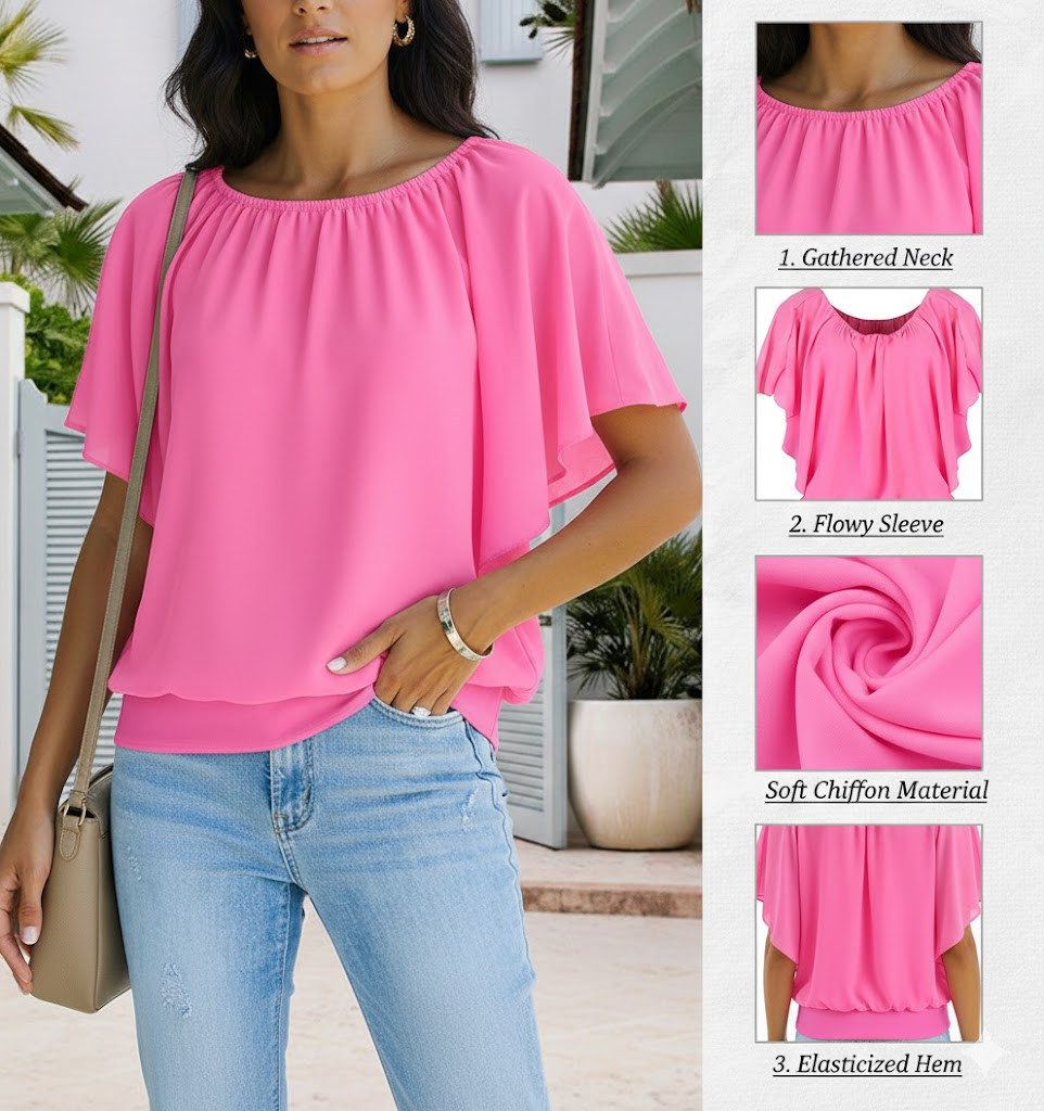 CLEO STYLE Chiffonbluse Damen Bluse 661 36-40 Pink – Bild 4 von 4