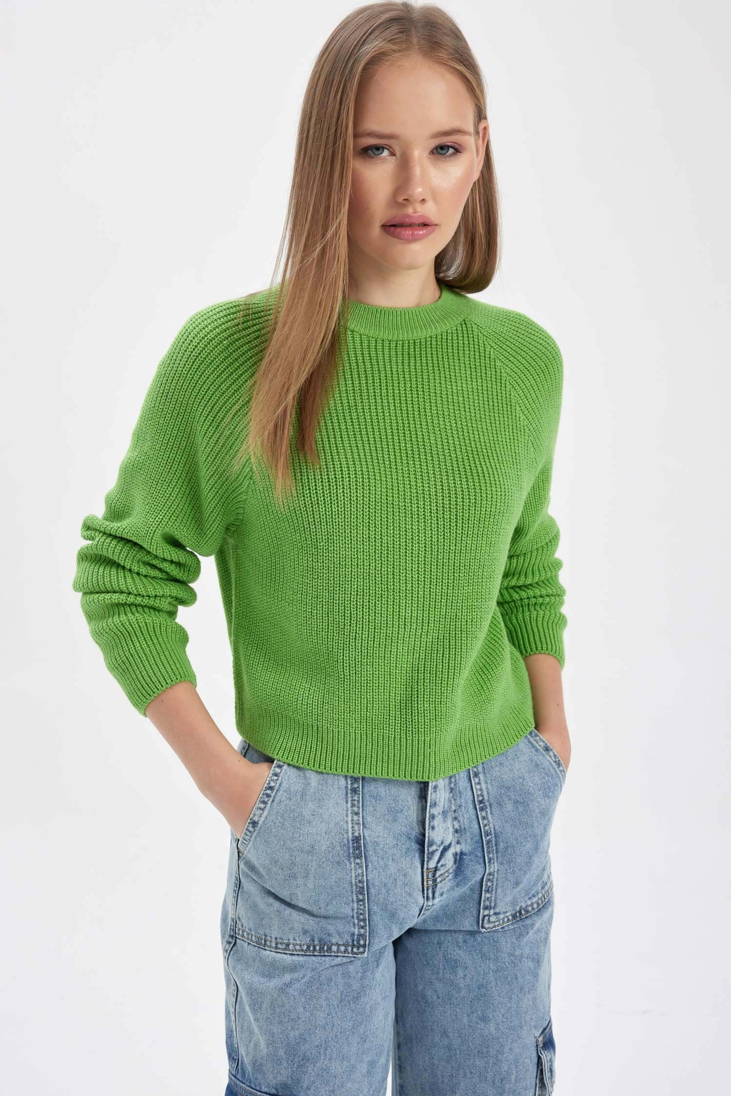 DeFacto Strickpullover Damen Strickpullover REGULAR FIT Grün