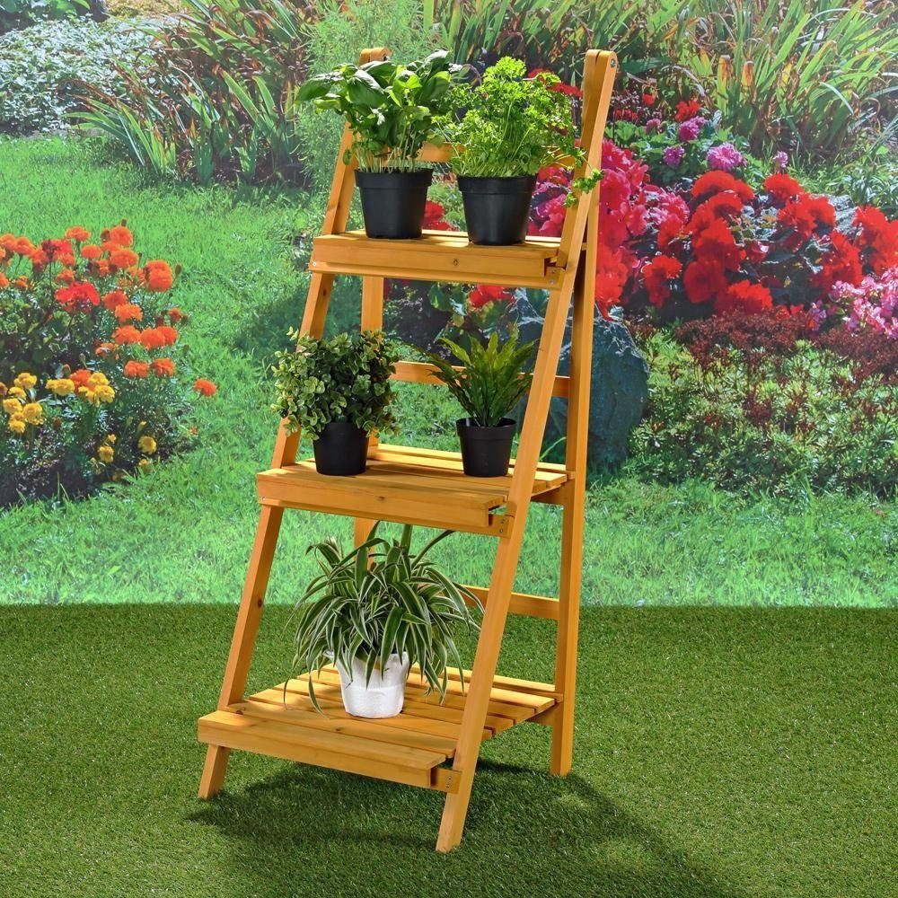 Melko Blumenständer Pflanzentreppe Blumenregal 3 Etagen Holz Braun Pflanzampel Pflanzbank (Stück), BxTxH: 43 x 44 x 109 cm