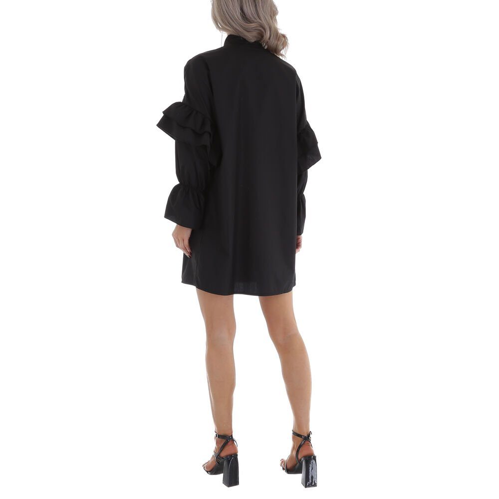 Damen Kleider Ital-Design Blusenkleid Damen Freizeit Rüschen Blusenkleid in Schwarz
