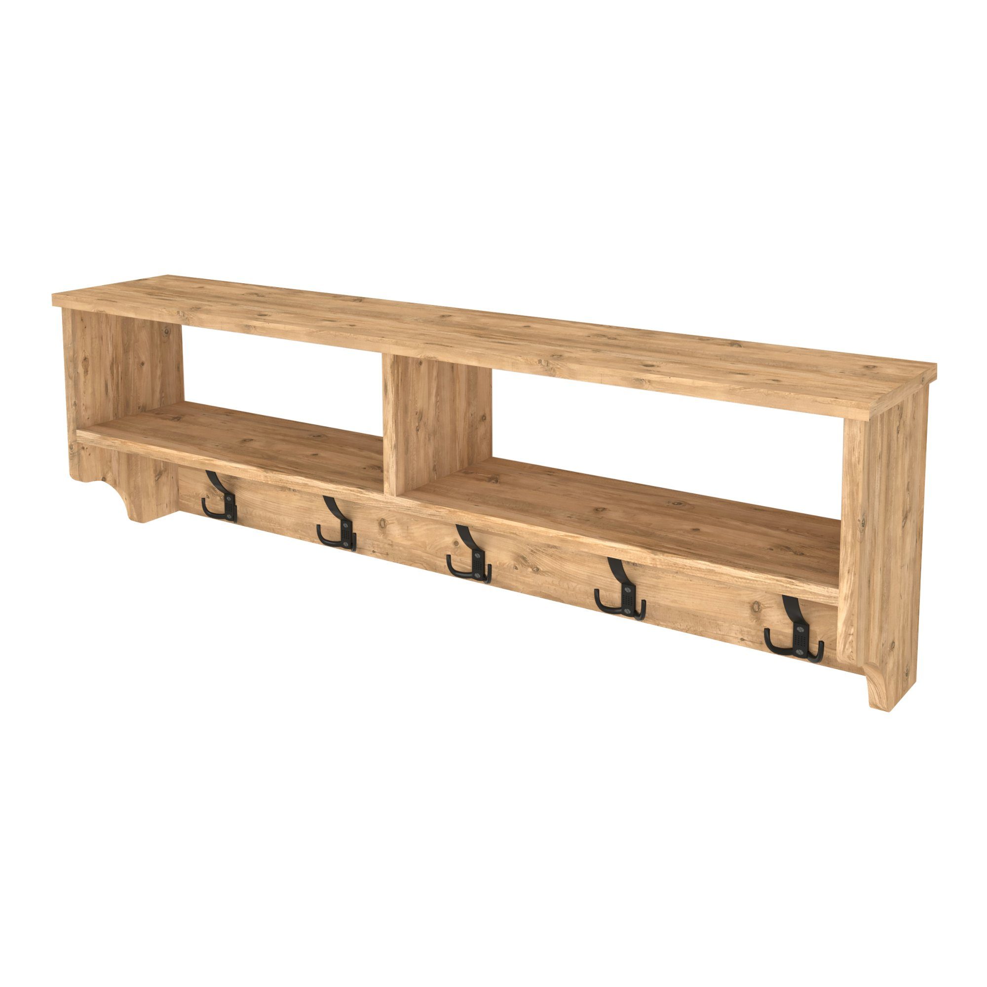 en.casa Wandgarderobe, »Åstorp« Wandregal 120x22x37cm mit Haken, 2 Ablagefä günstig online kaufen