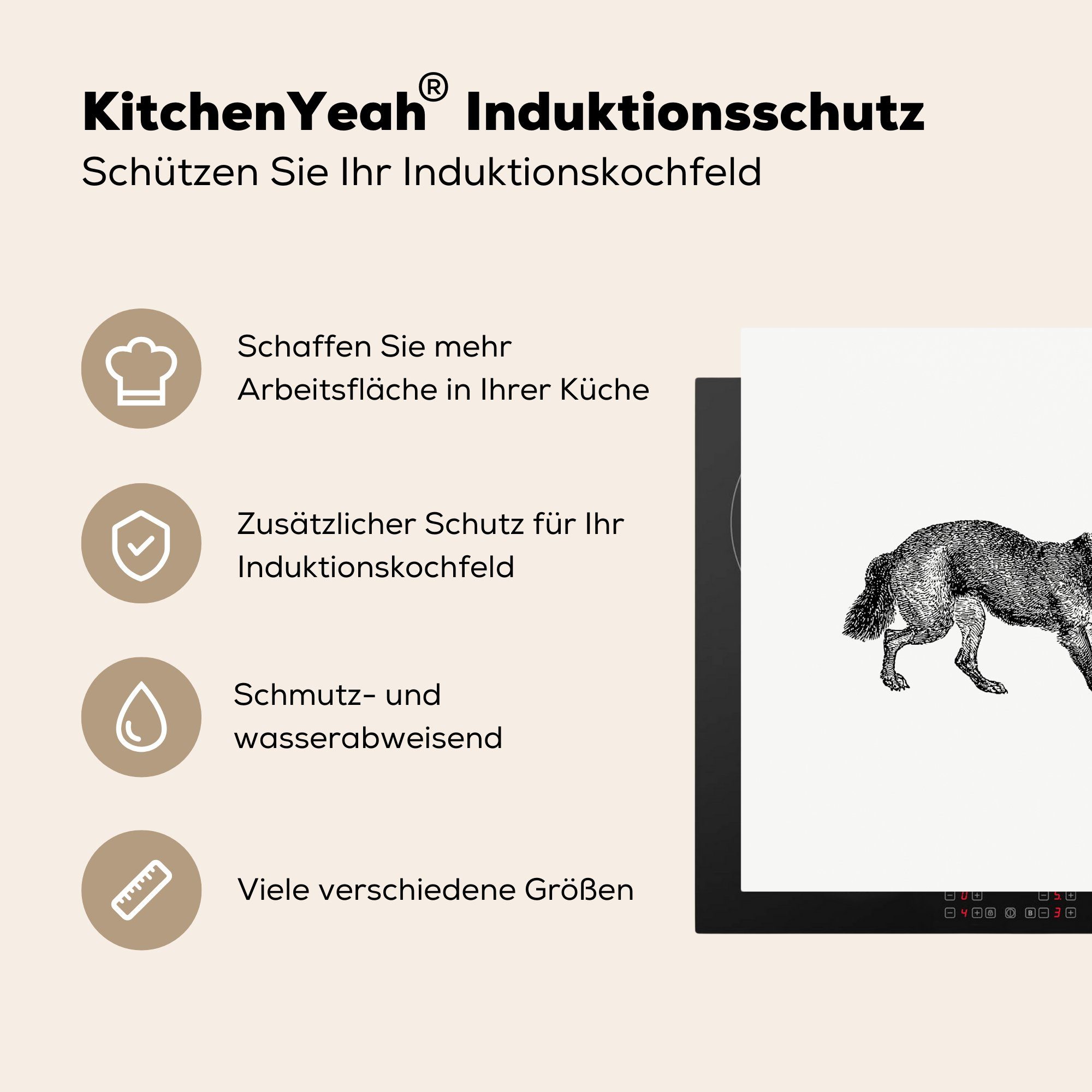 tlg), Vintage (1 Weiß, Vinyl, Fuchs Ceranfeldabdeckung, - Schwarz Arbeitsplatte küche - MuchoWow Herdblende-/Abdeckplatte - cm, 78x78 für
