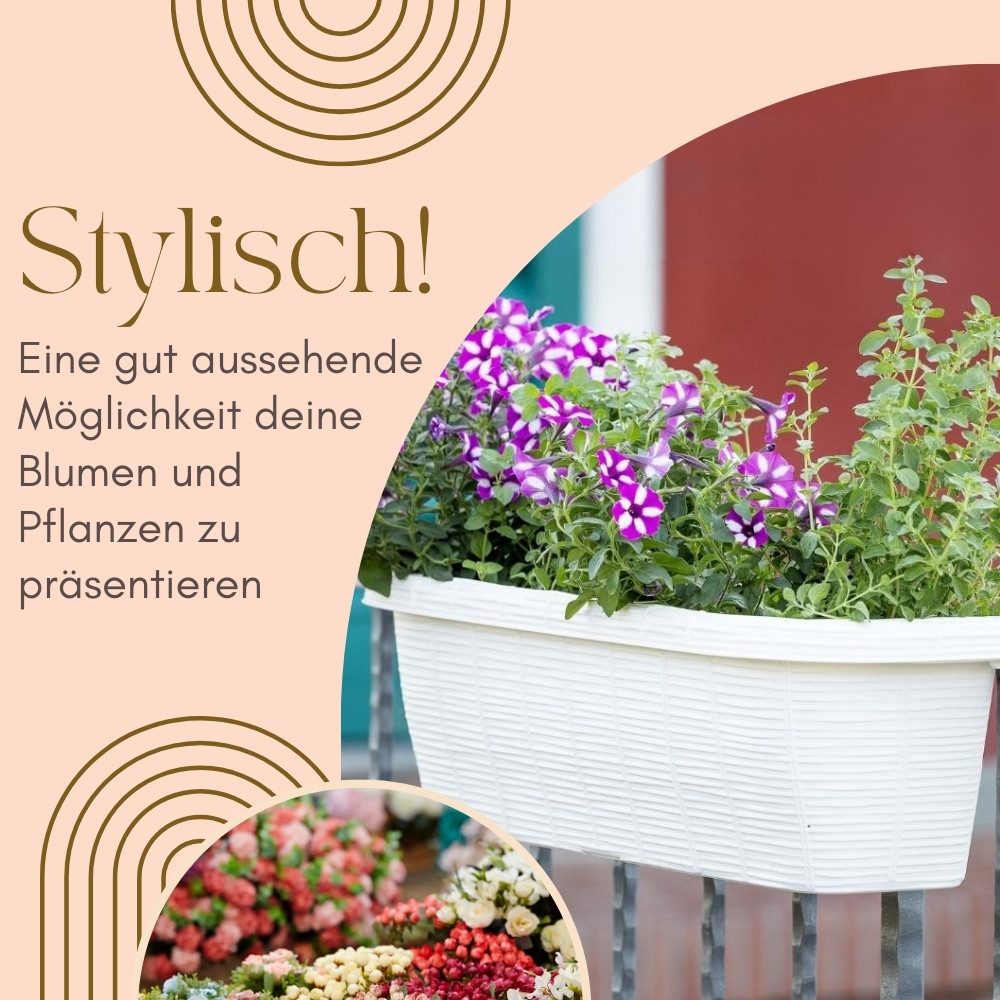 GarPet Balkonkasten 4er Set Blumen Kasten Balkon Geländer Wasserspeicher Rattan Weiß 60 cm
