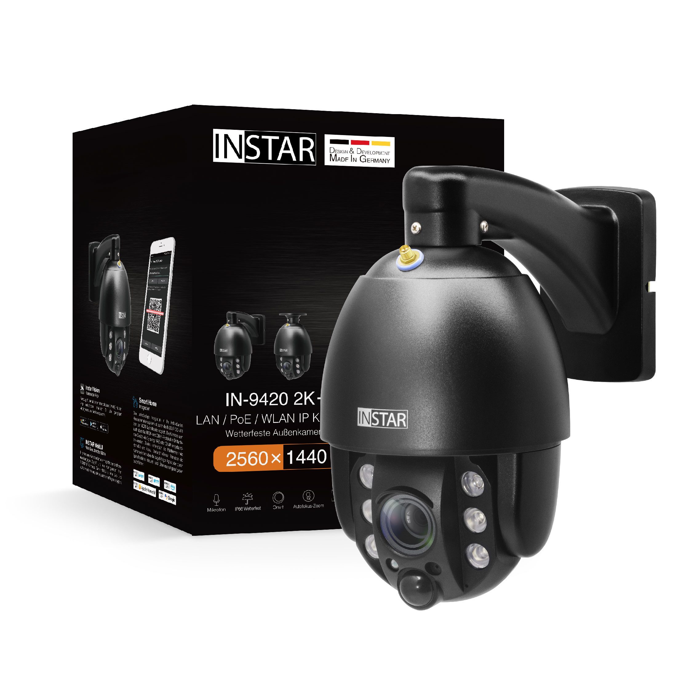 INSTAR Überwachungskamera IN-9420 2K+ (steuerbar, 5x optischer Zoom, PIR Sensor, Auto-Fokus, 2-Wege-Audio)
