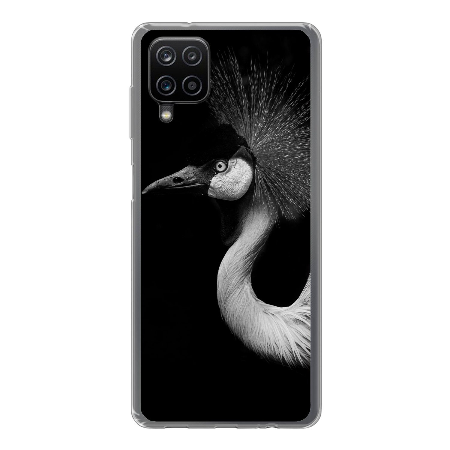 Handyhülle für Samsung Galaxy A12 Kranich - Schwarz - Weiß - Vogel - Tiere