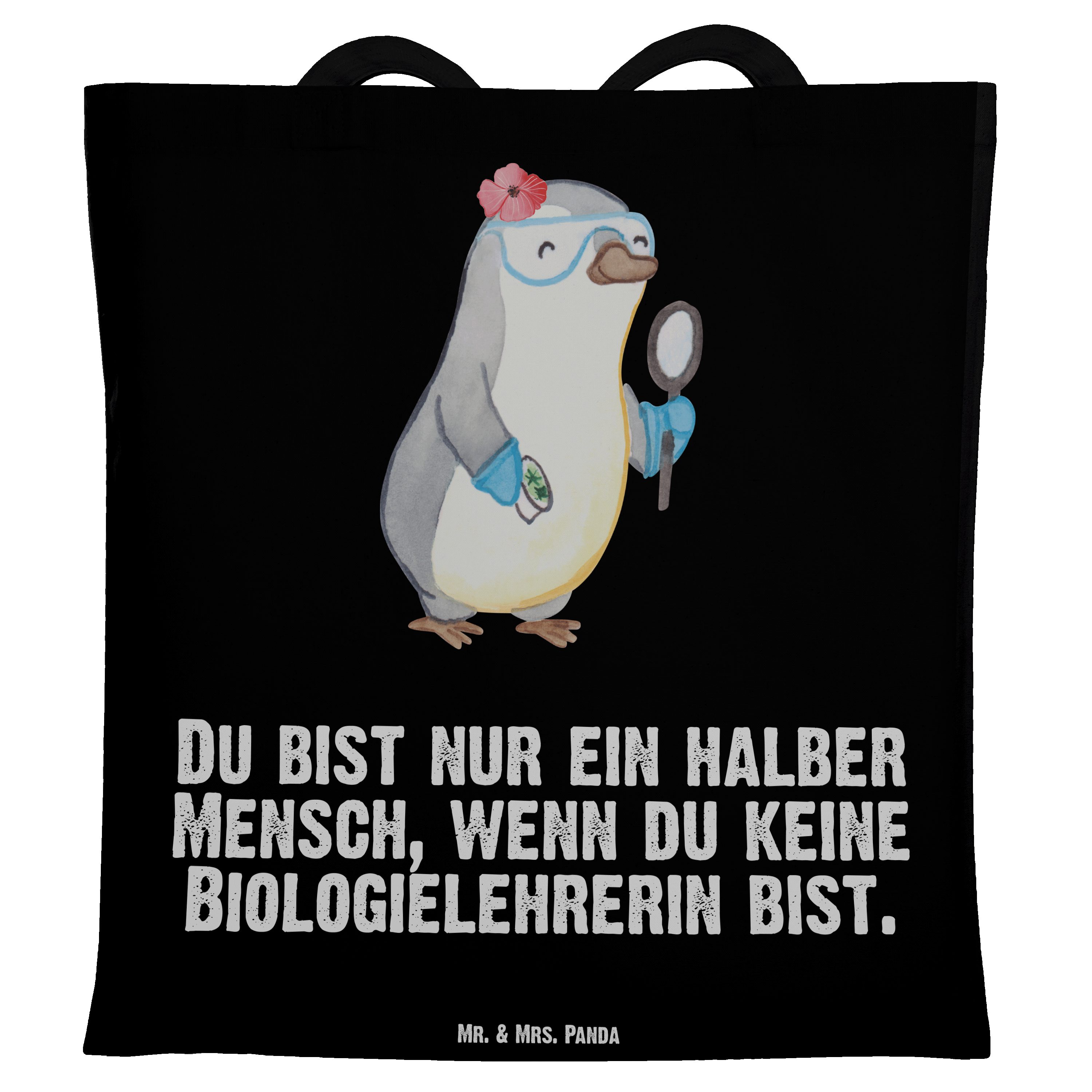 Mr. & Mrs. Panda Tragetasche Biologielehrerin mit Herz - Schwarz - Geschenk, Einkaufstasche, Juteb (1-tlg)