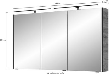 Saphir Spiegelschrank Serie 7045 Badezimmer-Spiegelschrank inkl. LED-Beleuchtung, 3 Türen Badschrank 133,2 cm breit, inkl. LEDplus Schalter und Türdämpfer