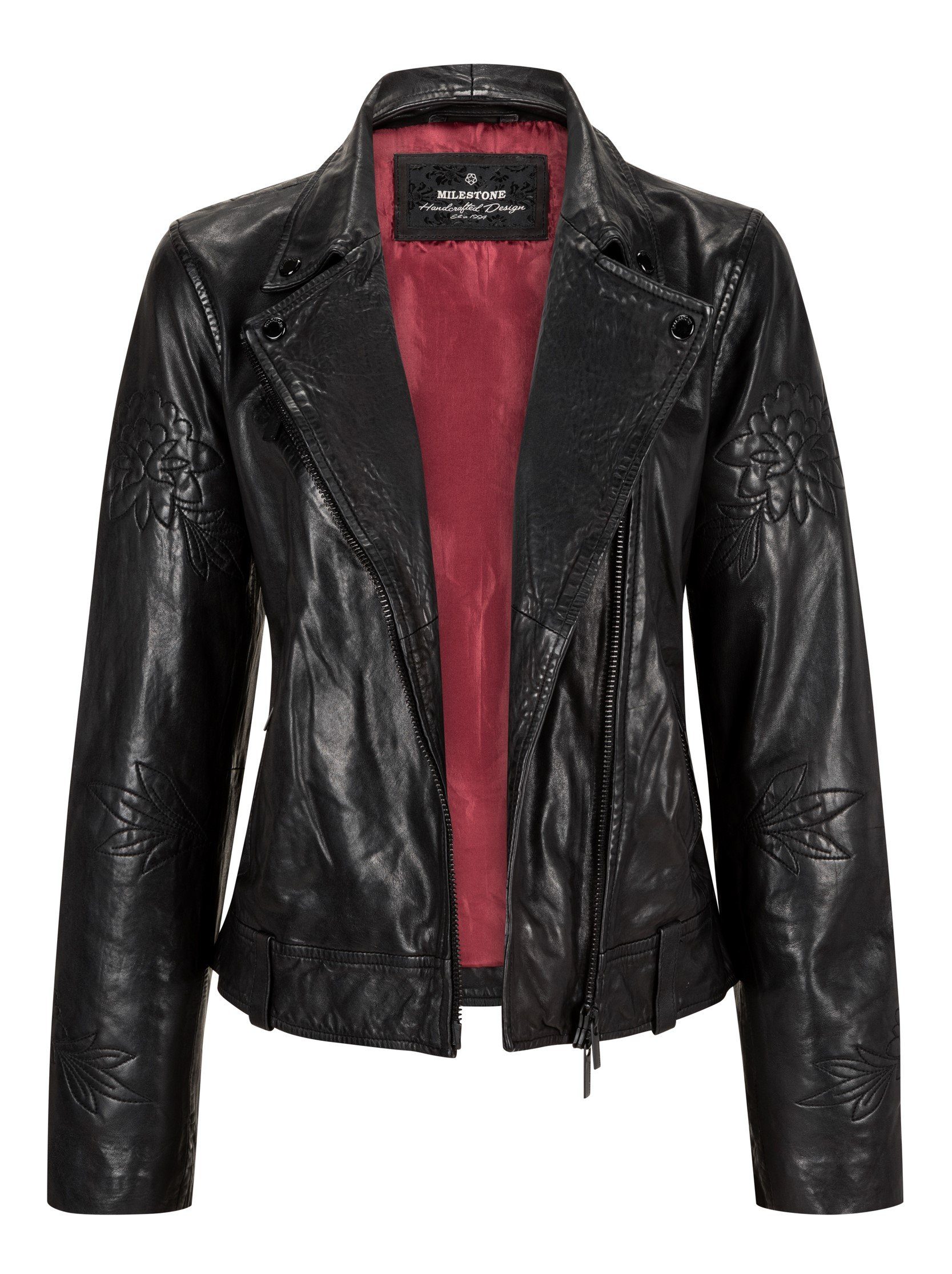 Milestone Lederjacke MS-Nelly mit floralen Mustern im Biker-Look aus Lammle günstig online kaufen