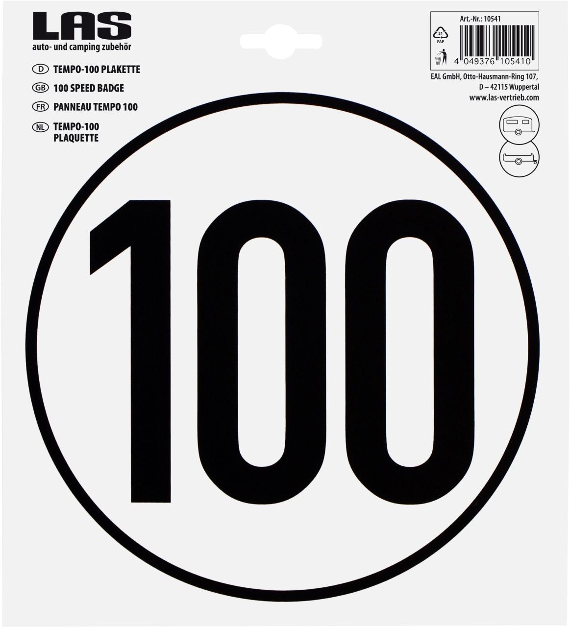 LAS Anhänger-Abstellstütze LAS Plakette 100 km/h Ø 20cm