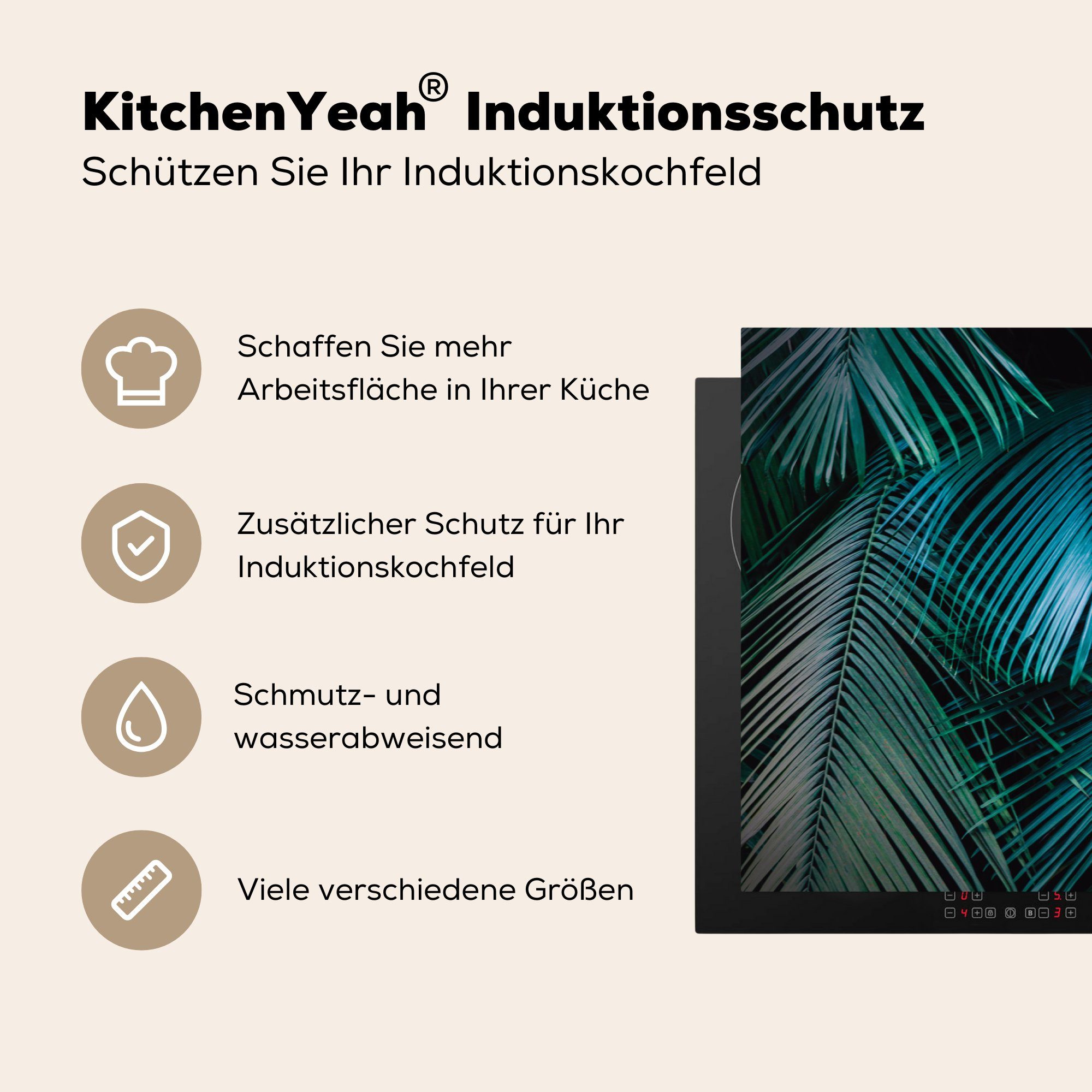 Vinyl, Herdblende-/Abdeckplatte tlg), - die Blau, küche, - - Induktionskochfeld MuchoWow für Dschungel Ceranfeldabdeckung (1 Grün cm, Blätter Schutz 81x52