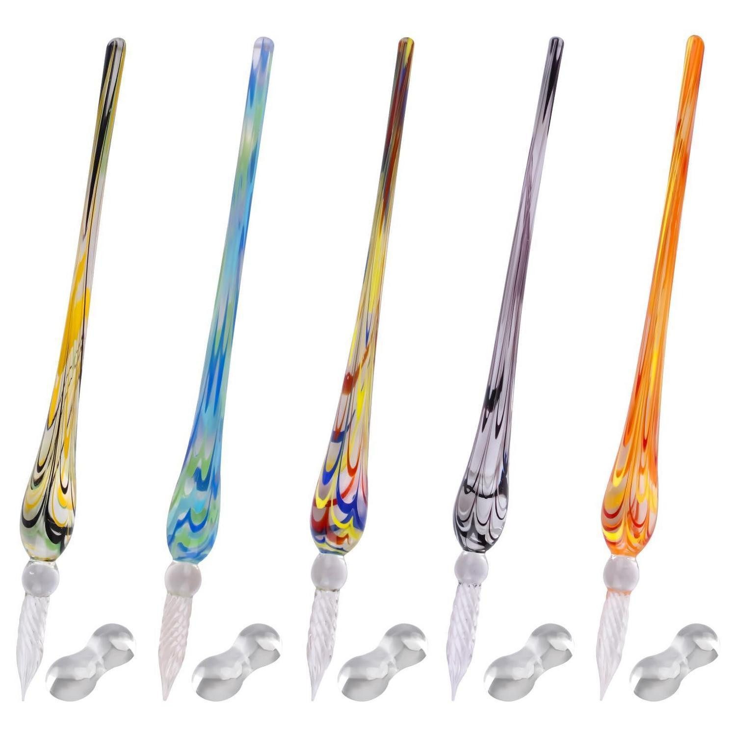LuxusKollektion Kalligraphie-Stift Glas-Tauchstift-Set 5 Farben mit Ständer