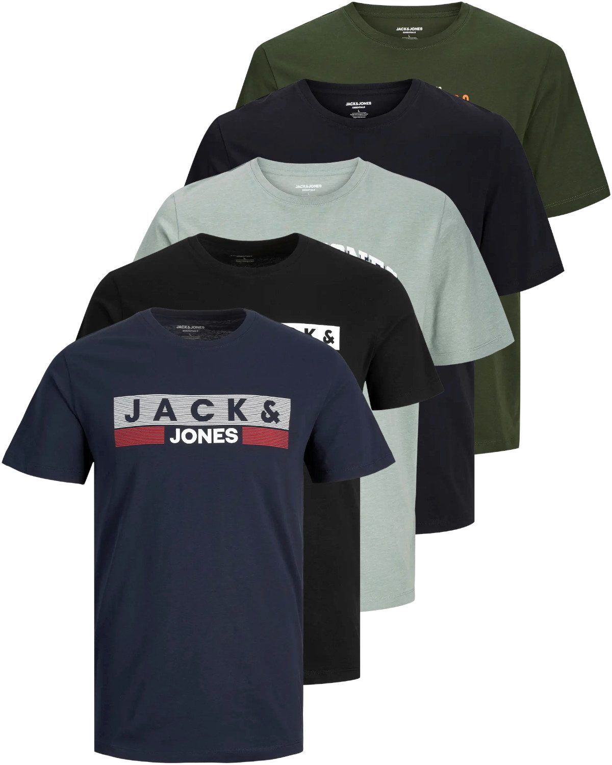 Jack & Jones PlusSize Print-Shirt Weites Shirt mit Printdruck (Spar-Set, 5er-Pack)