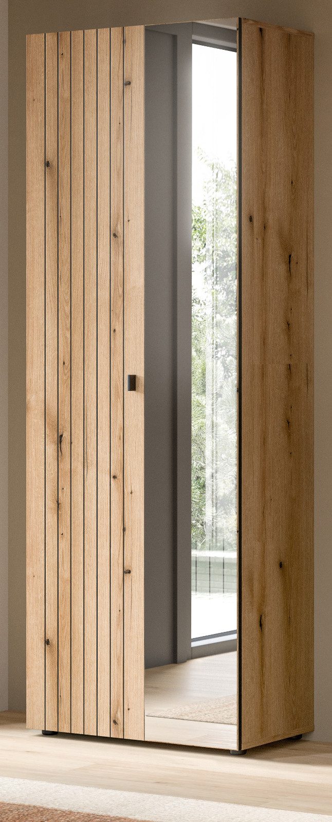 Inn.Furn Garderobenschrank Loreno (Schuhschrank in Eiche mit Spiegeltür, 70 x 192 cm) variable Inneneinteilung
