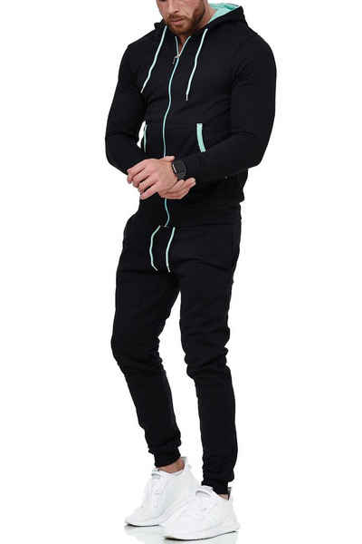 L.gonline Freizeitanzug Herren, Jogginganzug, Trainingsanzug, Tracksuit, Uni Colour, (Kapuzenjacke mit Reißverschluss, Hose, 2-tlg), Fitness Freizeit Casual