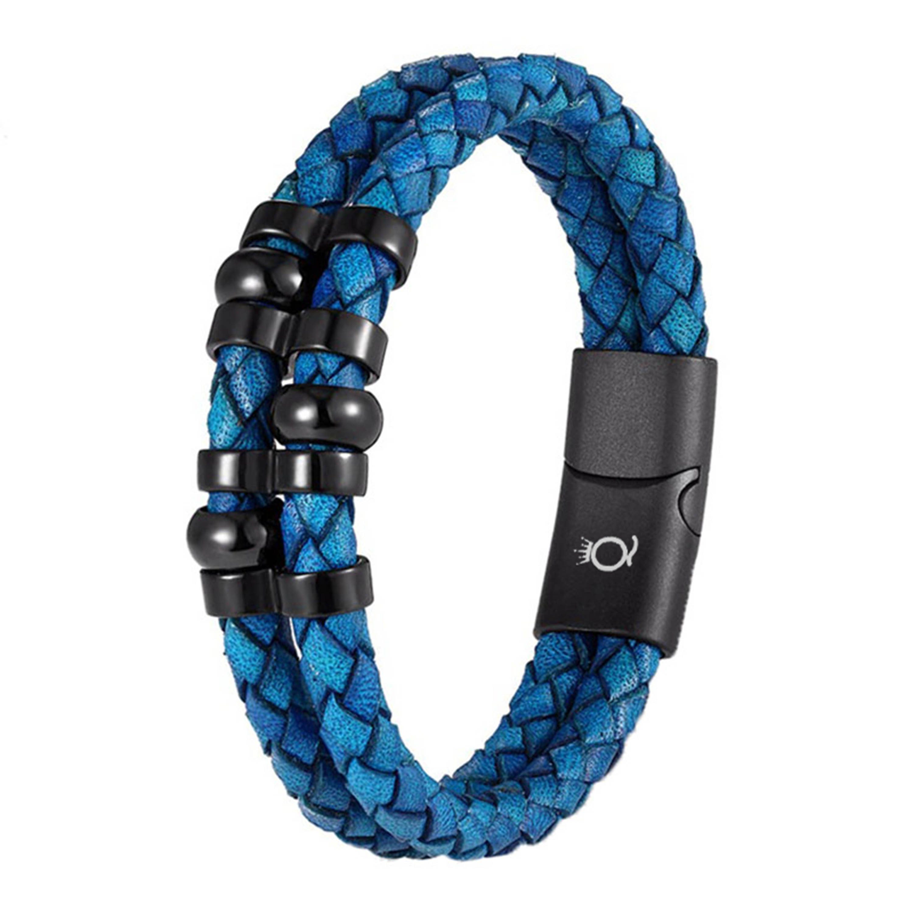 "MIRACLE" Lederarmband (Edelstahl, Casual Echtleder, Style, Herren Lederarmband Blau handgefertigt) UNIQAL.de geflochten