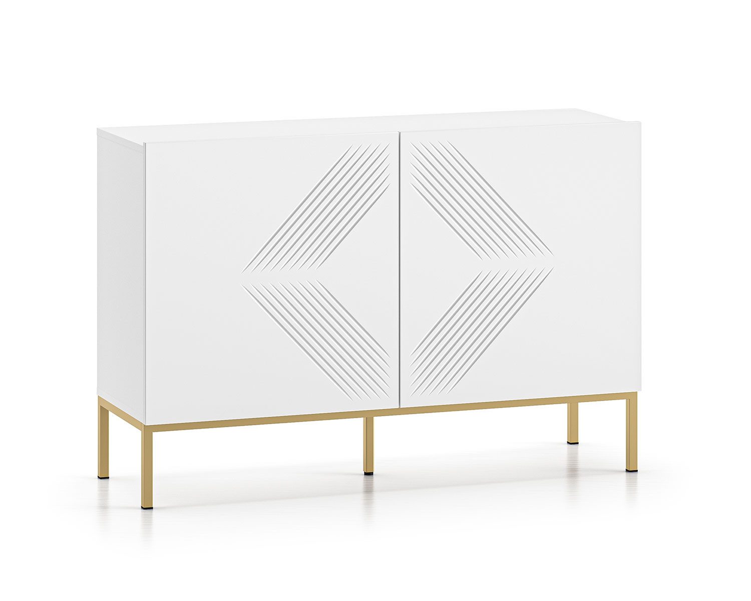 Feldmann-Wohnen Sideboard Clearing (2-türig, 1 Einlegeboden, 4 geschlossene Fächer, 1 St., moderne Optik, 2-türig, Metallfüße, Soft-Close-Funktion), 114x37x77cm weiß / Fußgestell Gold