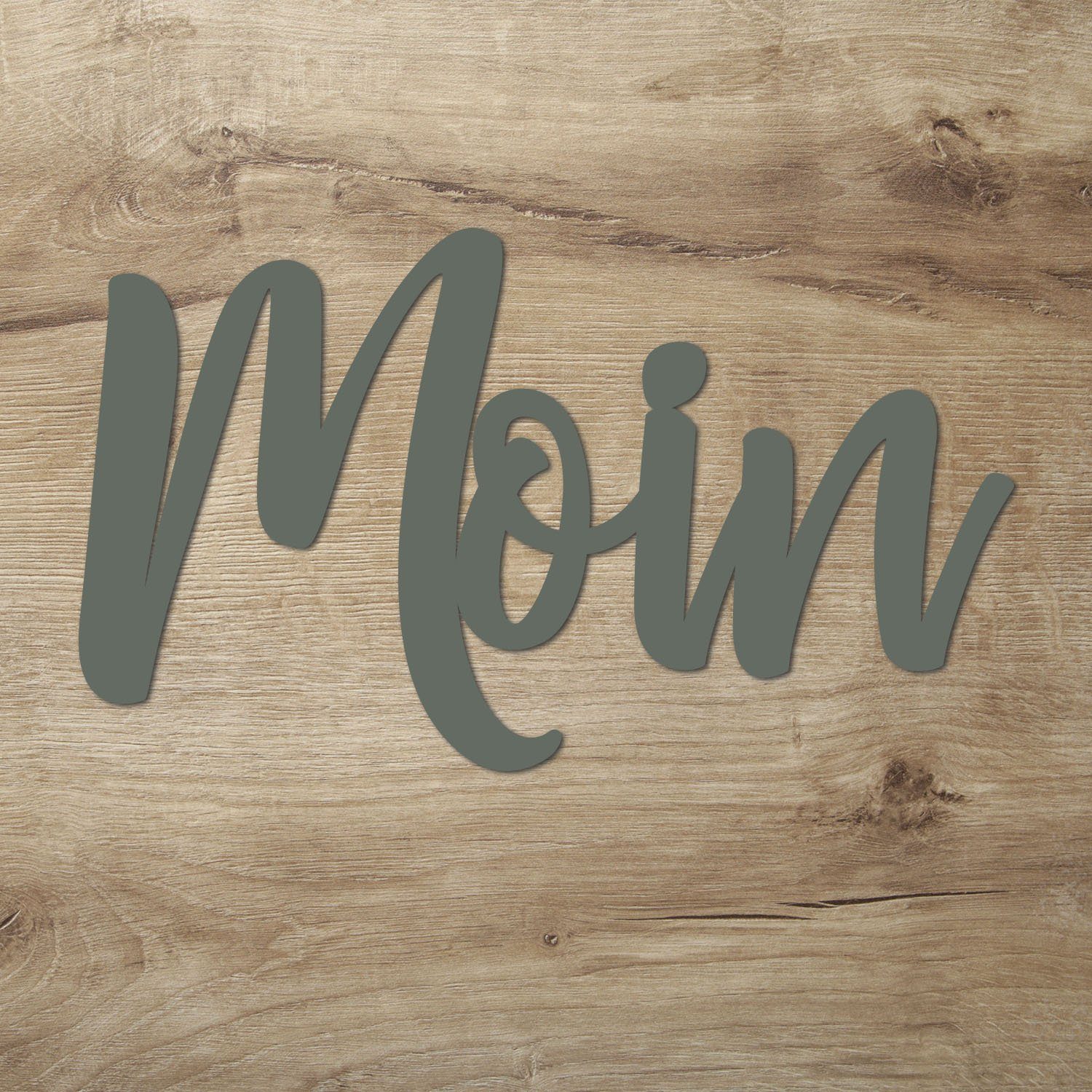 Namofactur Wanddekoobjekt Wandbild Schriftzug "Moin" Text aus Holz, Wandtattoo, Moderne Wandgestaltung, Wanddeko Collage, Wall Art