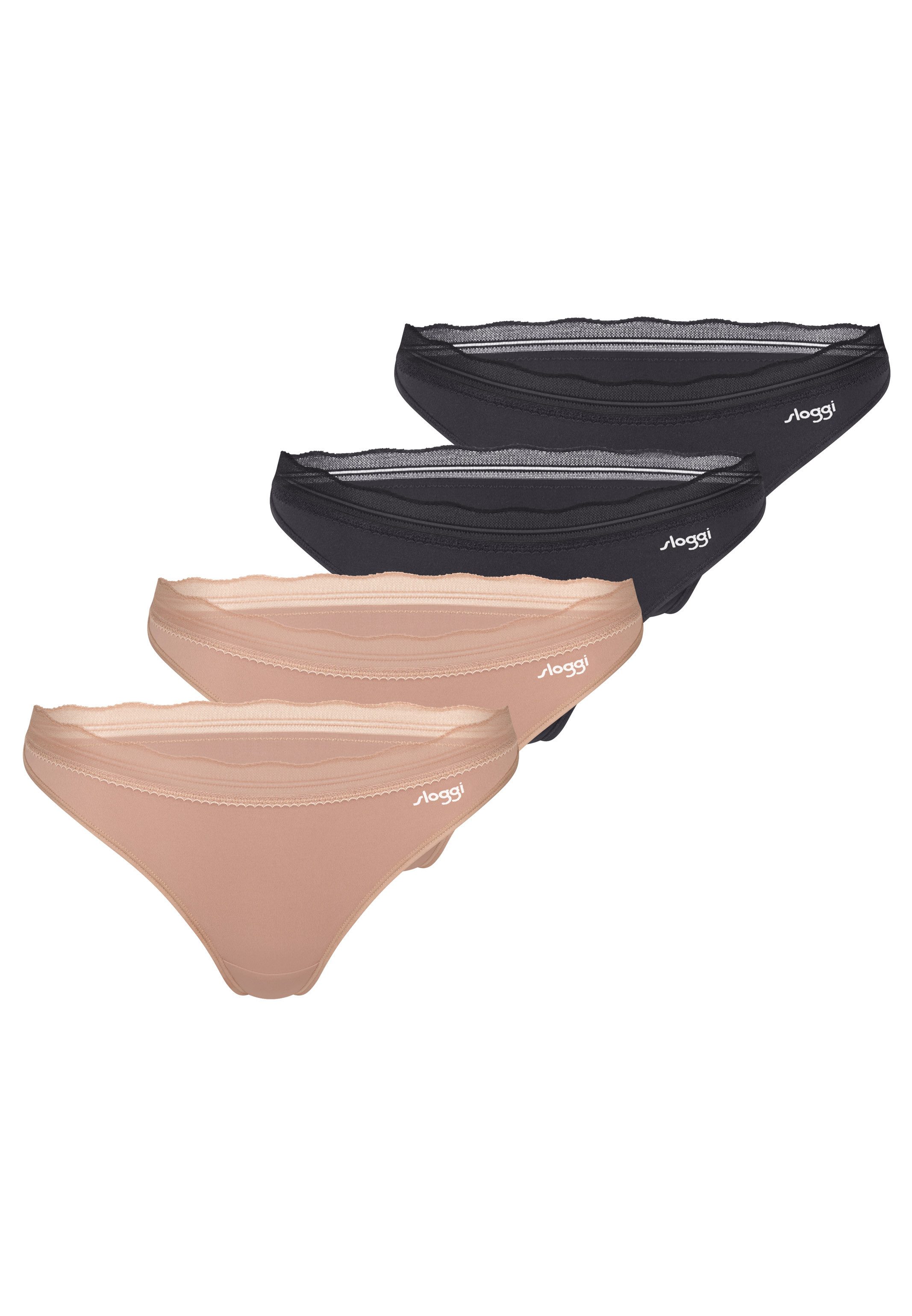 sloggi T-String 4er Pack Go Blush (Spar-Set, 4-St) String - Atmungsaktiv - Feminine Spitze mit Bogenkante