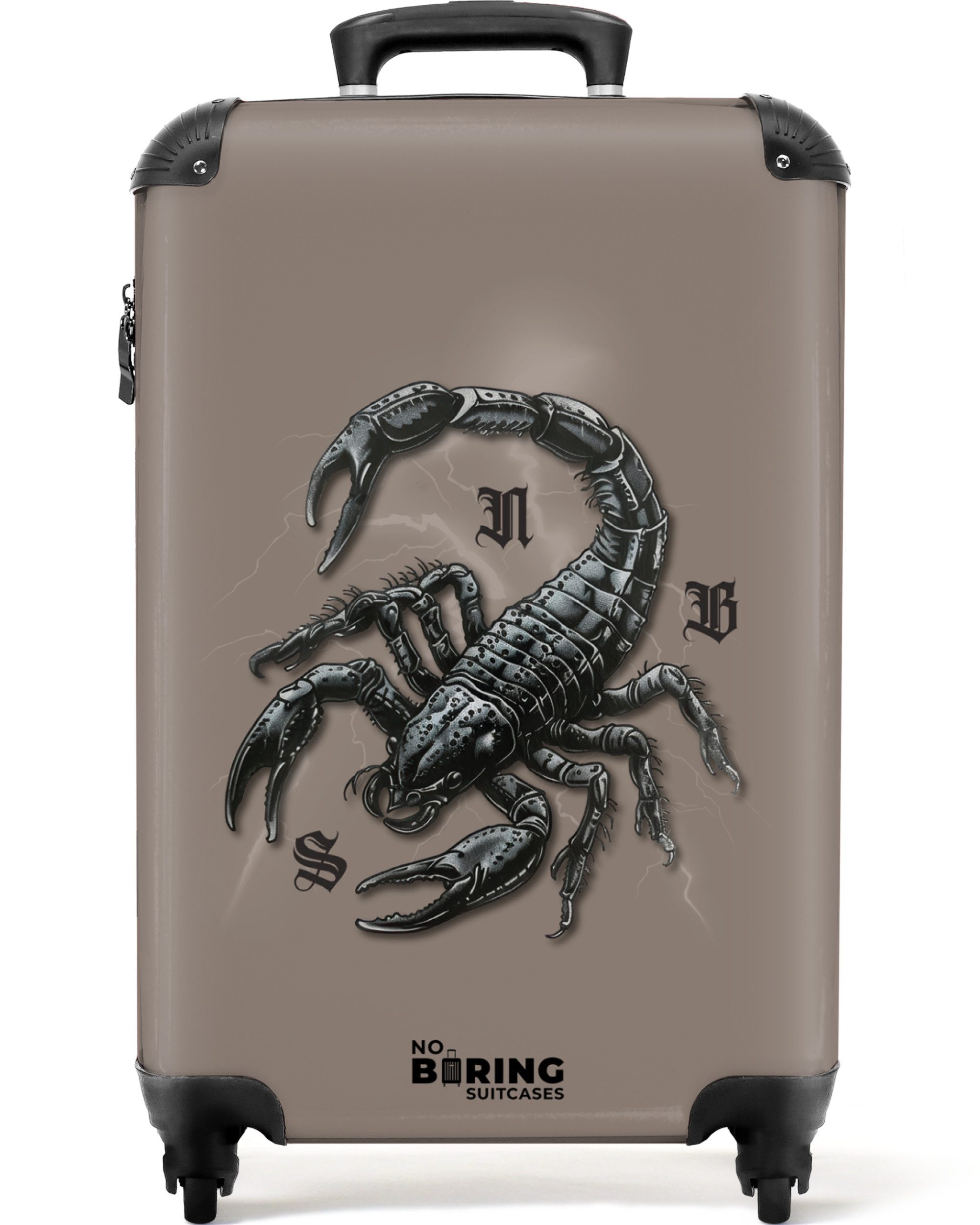 NoBoringSuitcases.com© Hartschalen-Trolley Braun mit schwarzem Skorpion günstig online kaufen